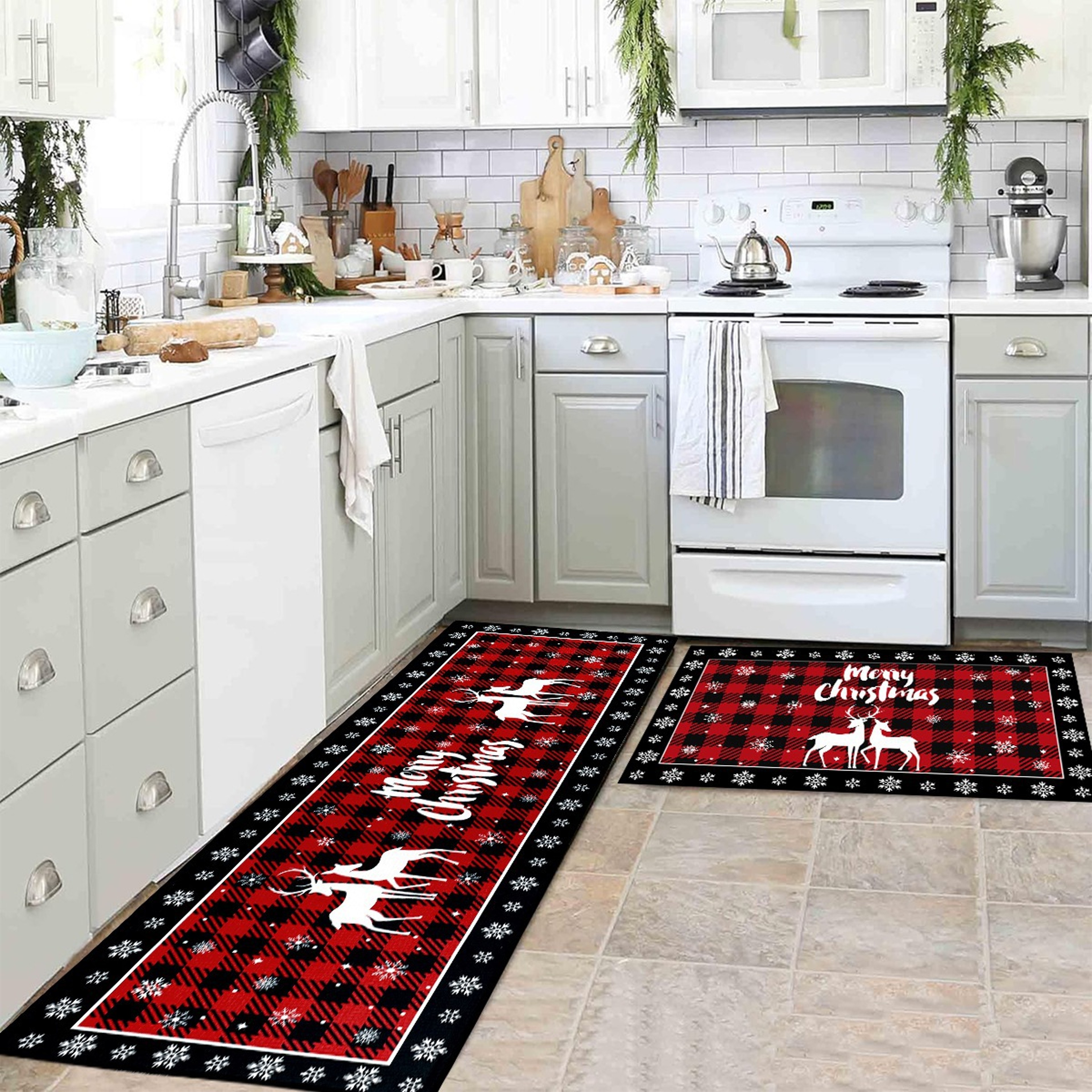 Christmas Decoration Plaid Christmas Tree Floor Mat, Absorbent Doormat For Kitchen, Live Room Sofa Floor Mat – view 5