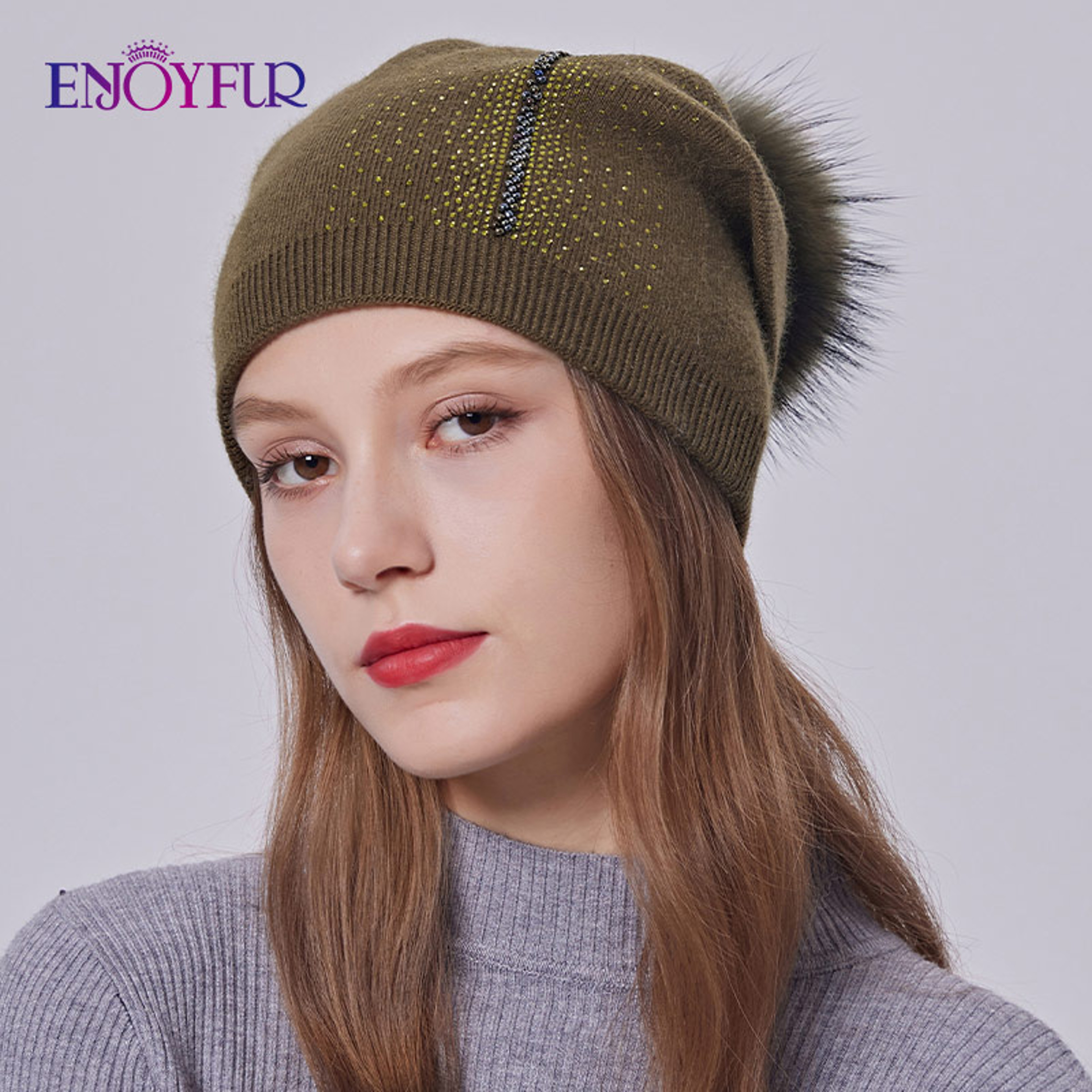 Real Fur Pom Pom Beanies for Women Wool Knitted Thick Warm Winter Lined Fashion Ski Caps Lady Hat – view 22