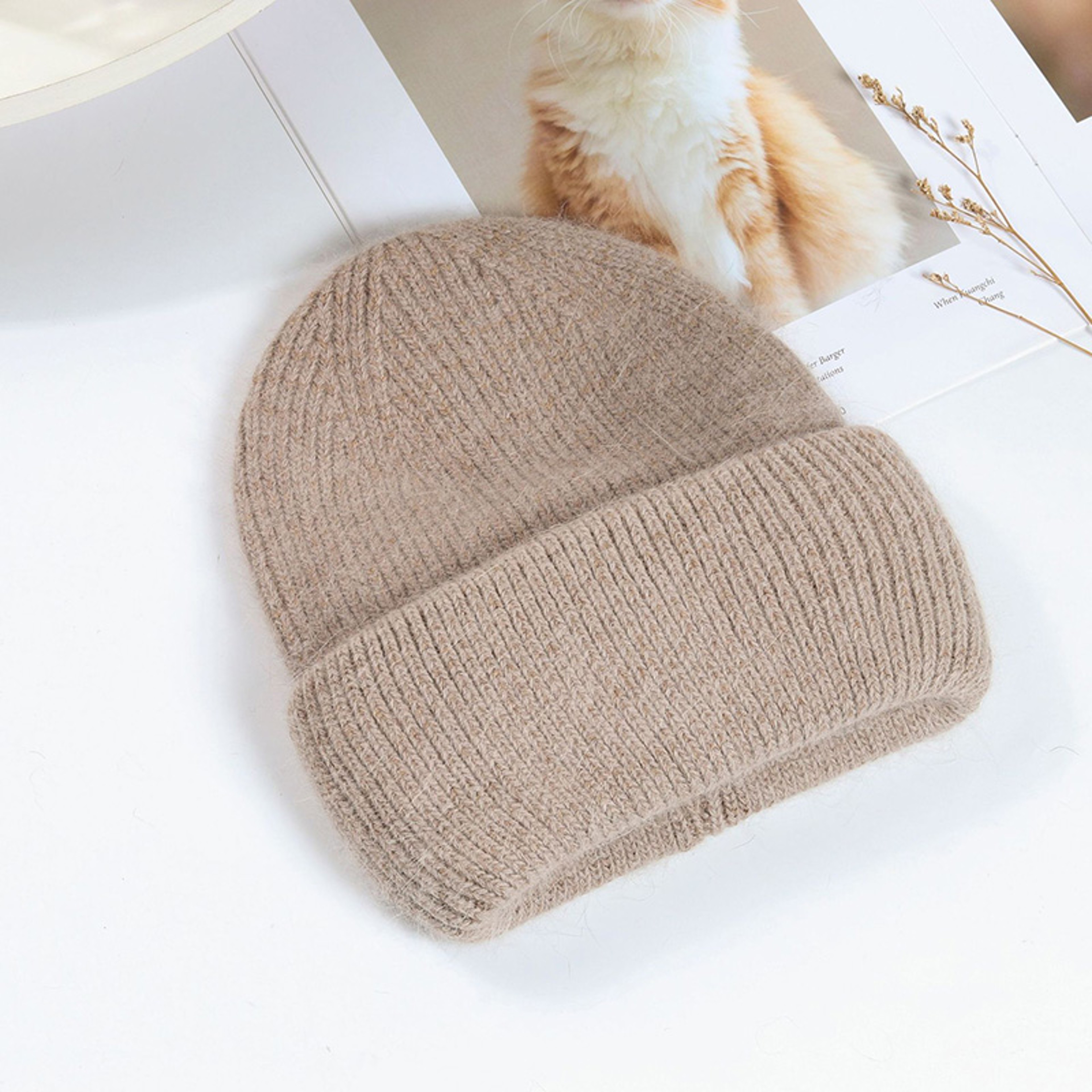 Soft Knit Beanie Warm Rabbit Fur Womens Winter Hats Slouchy Cap Solid Color Casual Outdoor Fashion  5