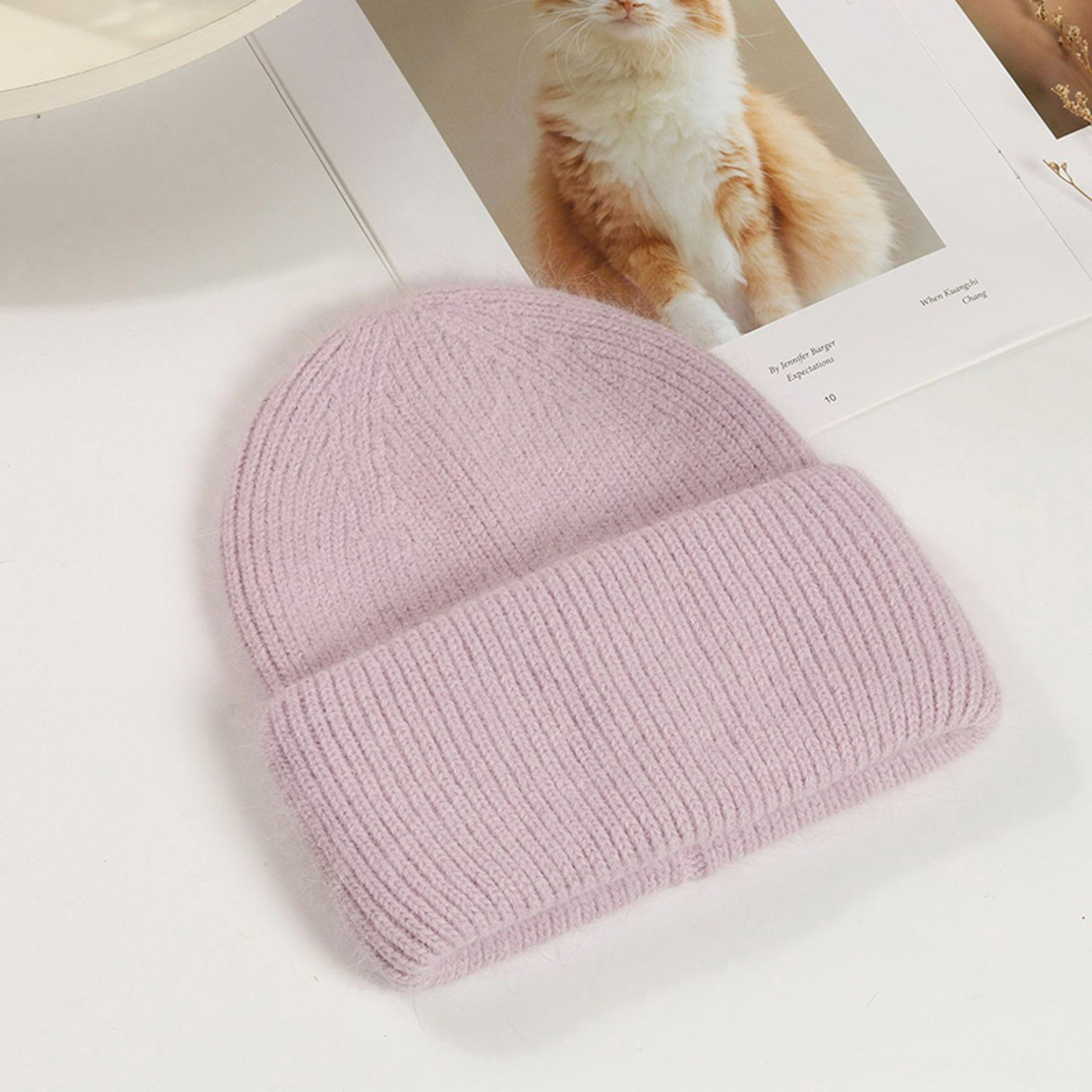 Soft Knit Beanie Warm Rabbit Fur Womens Winter Hats Slouchy Cap Solid Color Casual Outdoor Fashion  6