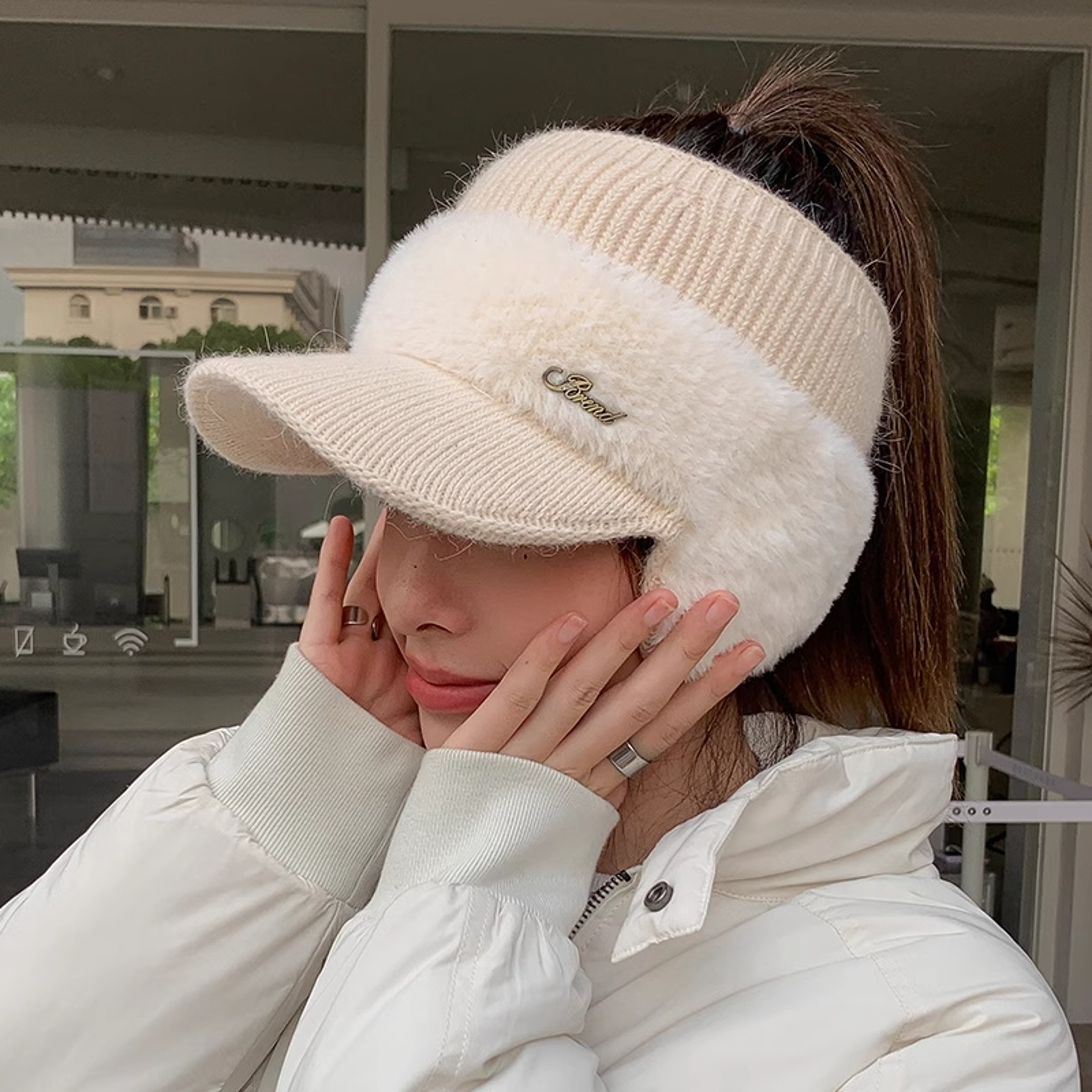 New Fashion Winter Warm Knitted Cap Baseball Hat With Visor For Women Windproof Ear Wing Outdoor Sp 7