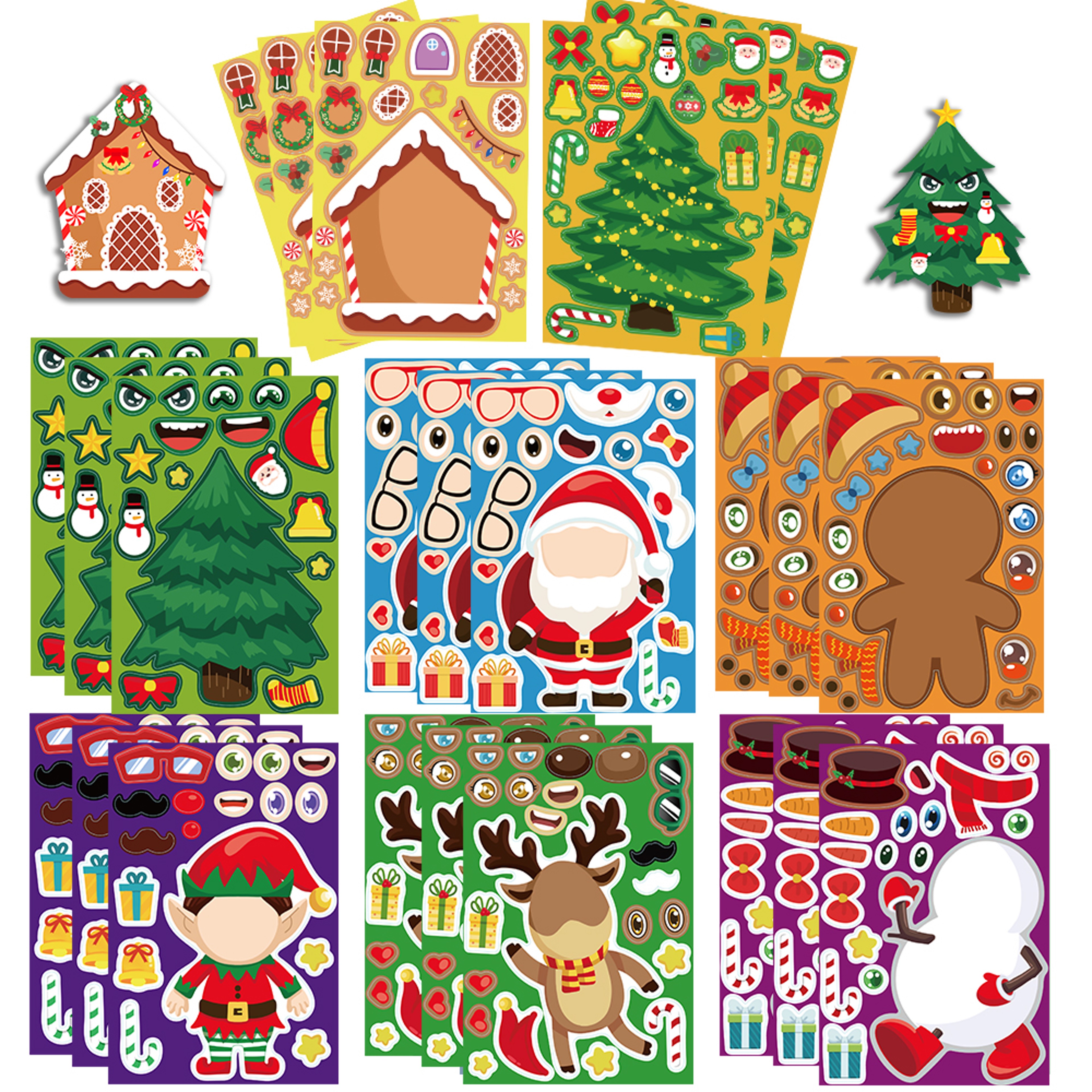 Kids DIY Puzzle Stickers Cartoon Christmas Snowman Party Decor Waterproof Jigsaw Toy Make A Face 9