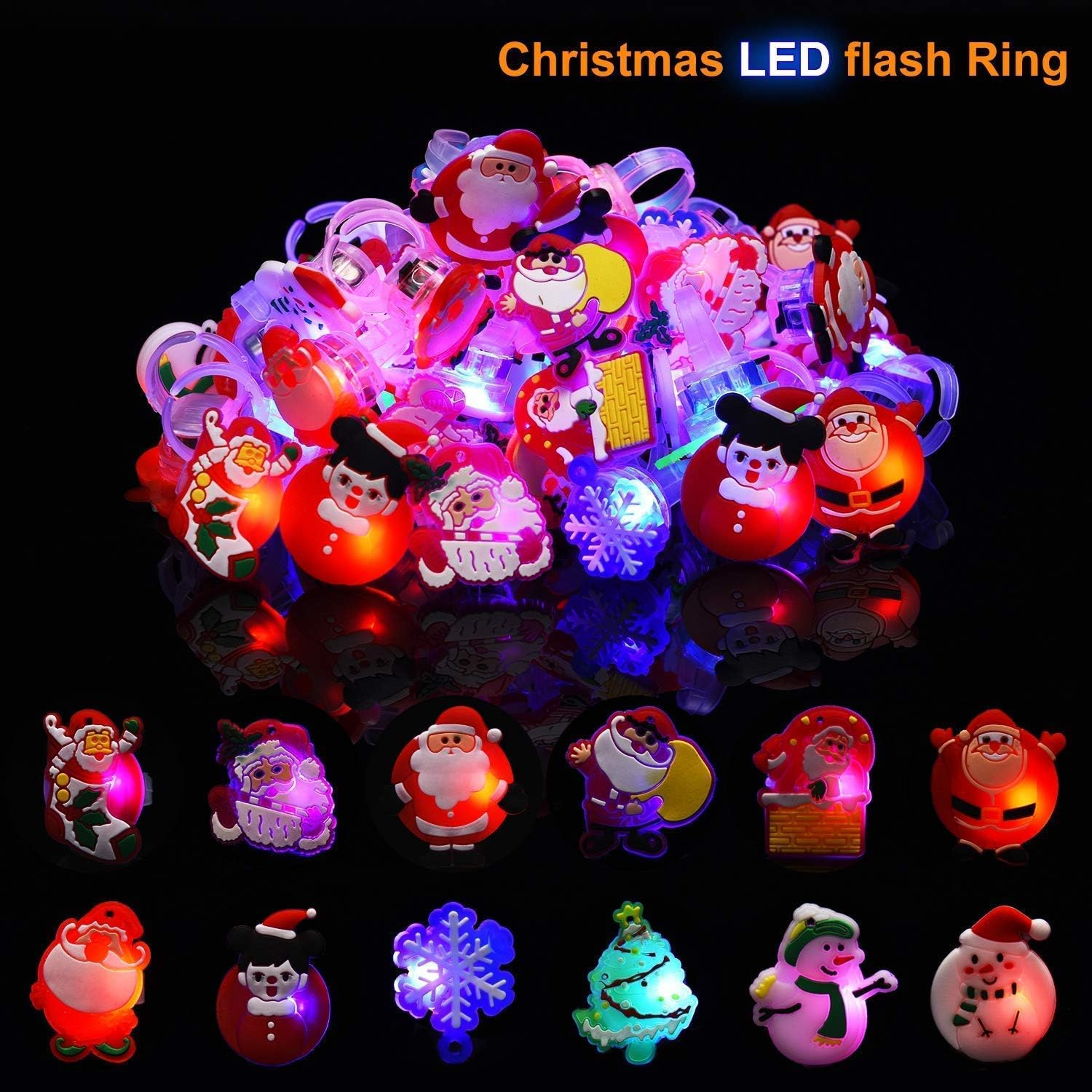 LED Christmas Flashing Ring Light Up Toy Rings Party Light Up Christmas LED Flashing Rings – view 2