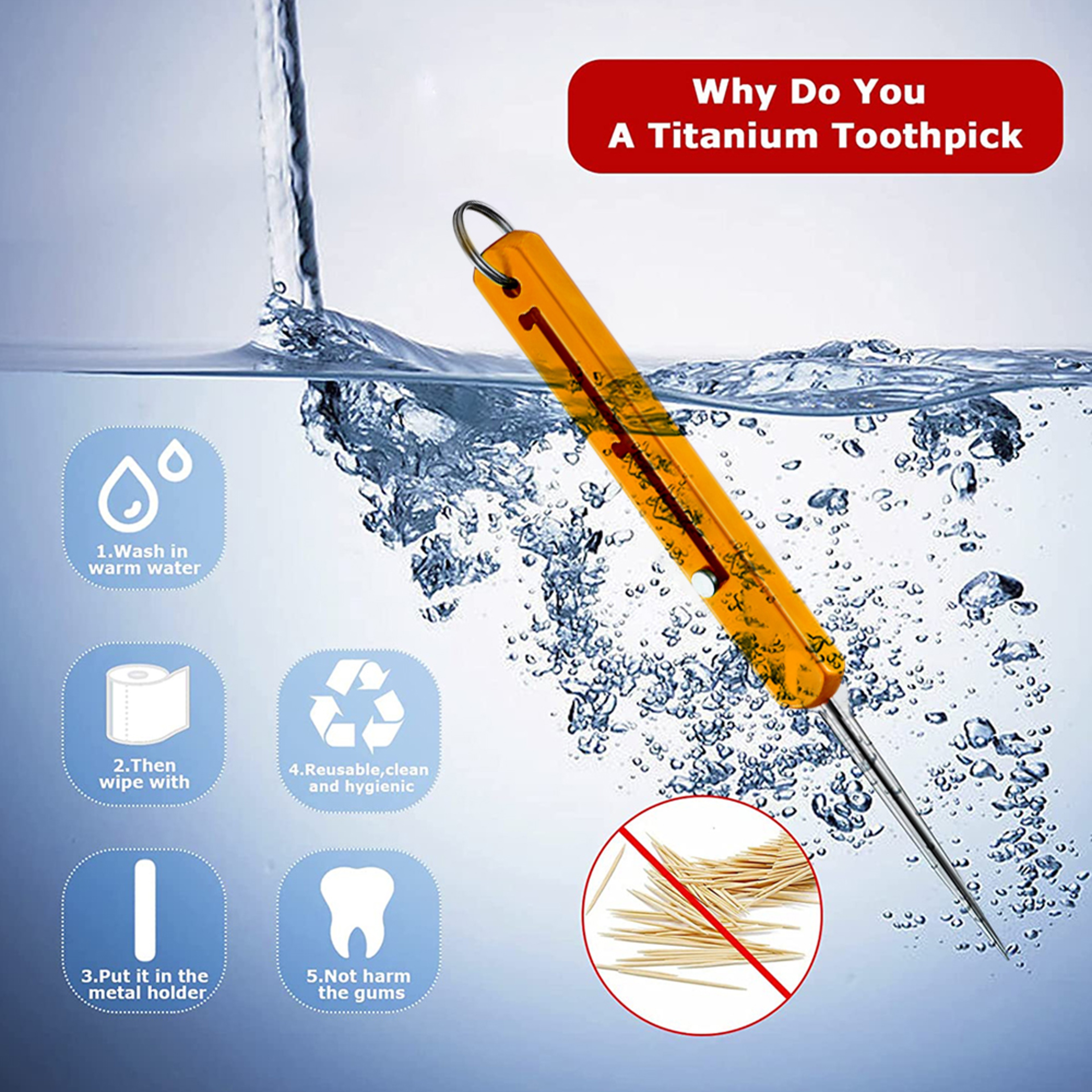 Portable Titanium Toothpick Keychain Reusable Metal Fruit Pick 2