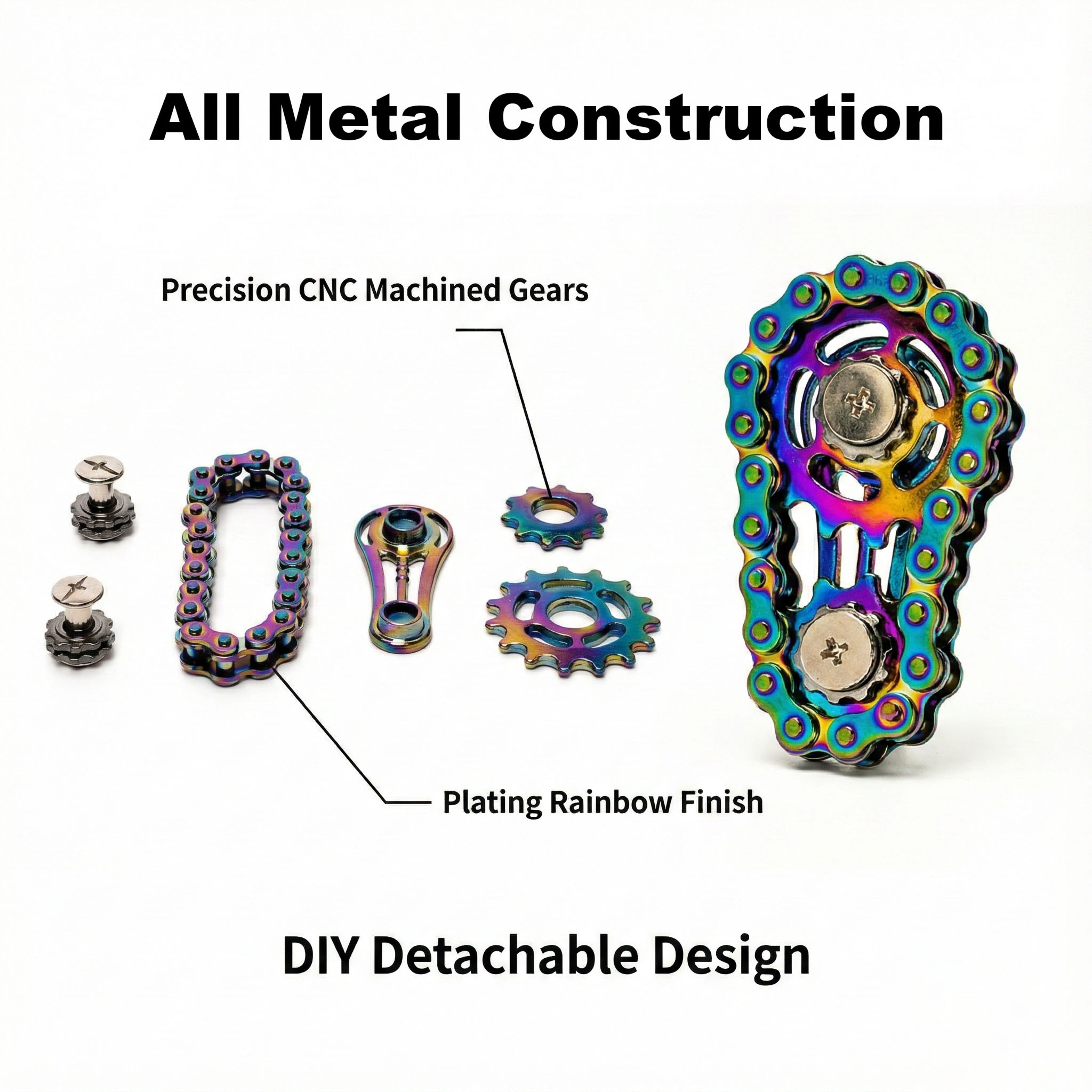 Silent Stainless Steel Bike Chain Fidget Spinner for Stress Relief and Focus – view 3