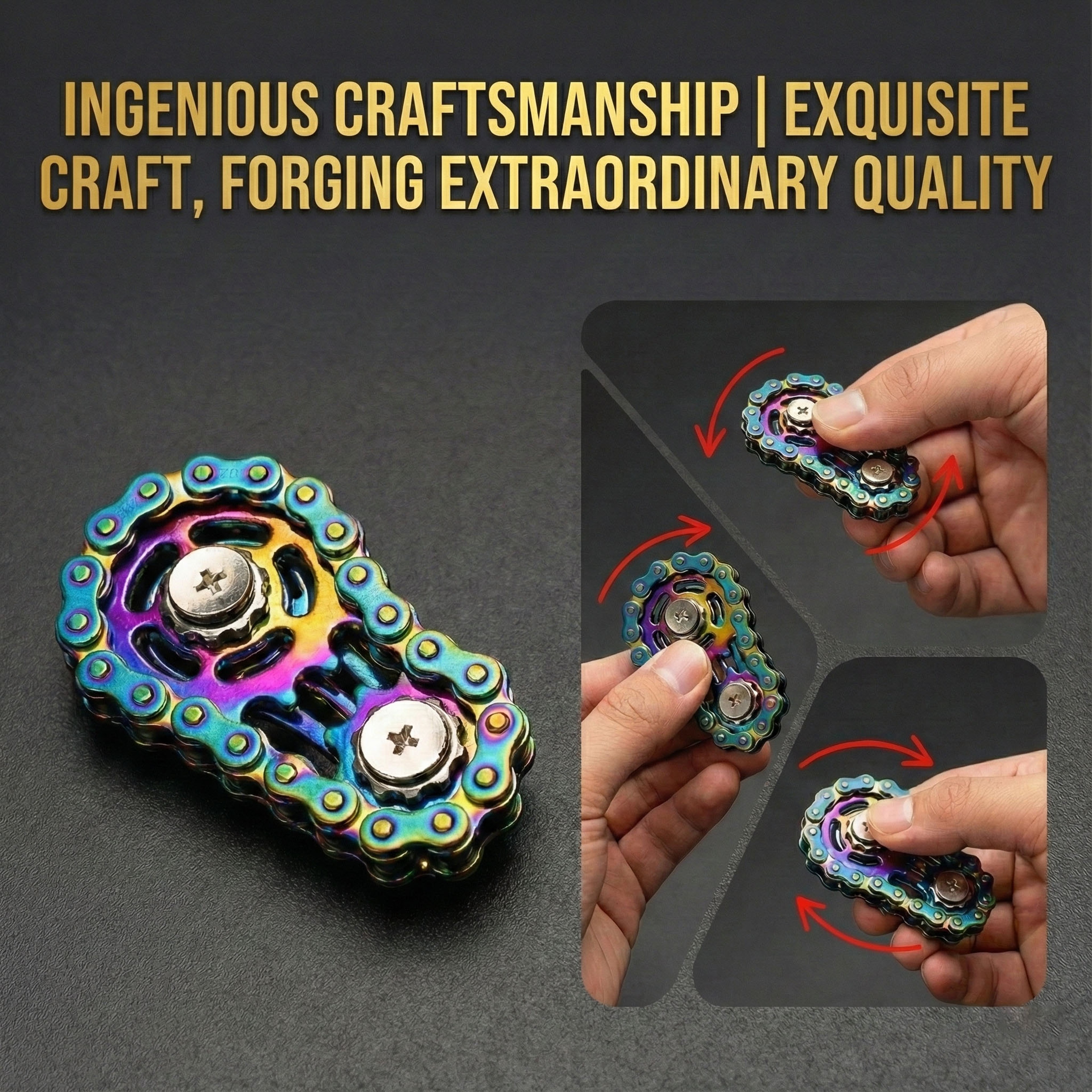 Silent Stainless Steel Bike Chain Fidget Spinner for Stress Relief and Focus – view 4