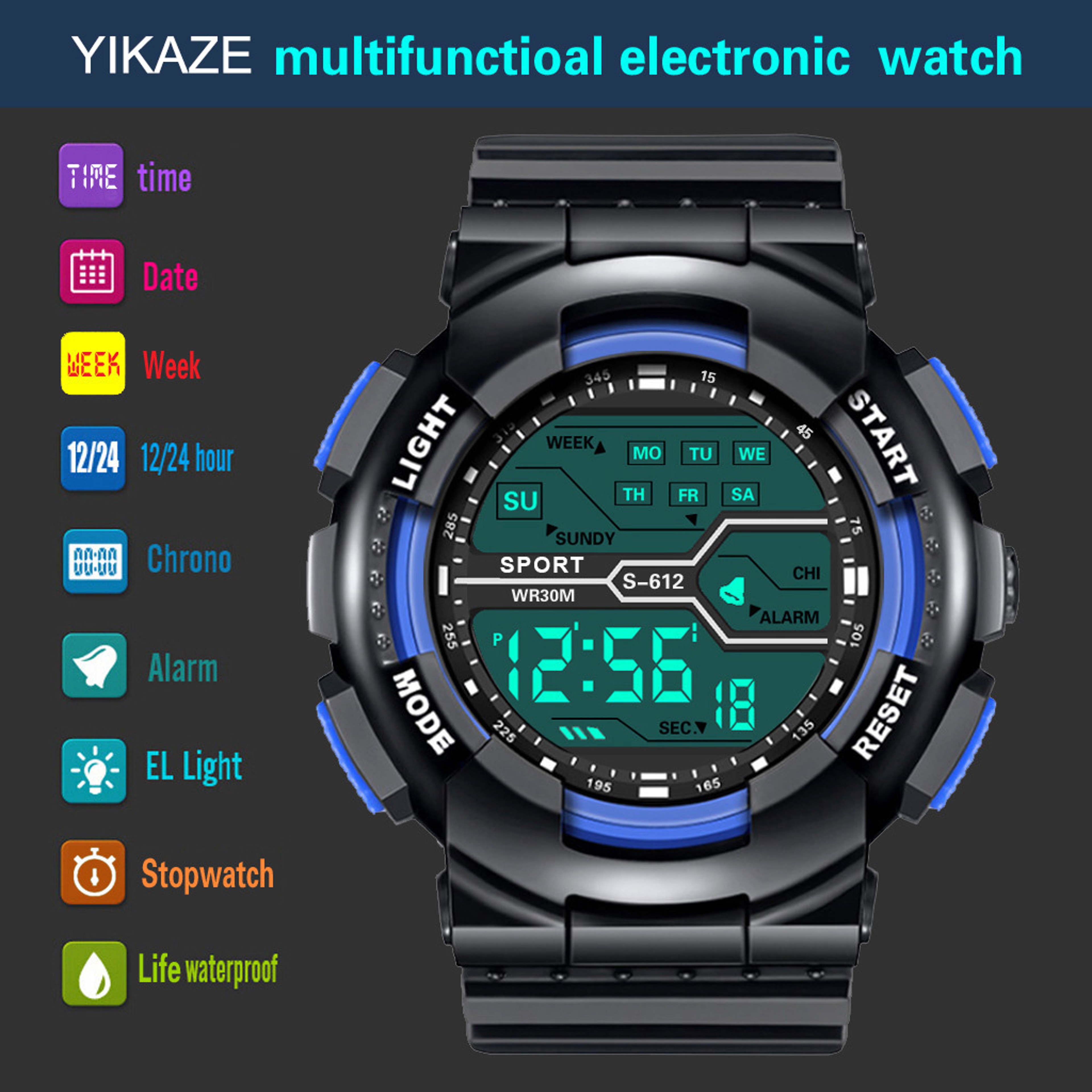 Mens Waterproof LED Digital Sports Watch Large Face Military Style 2