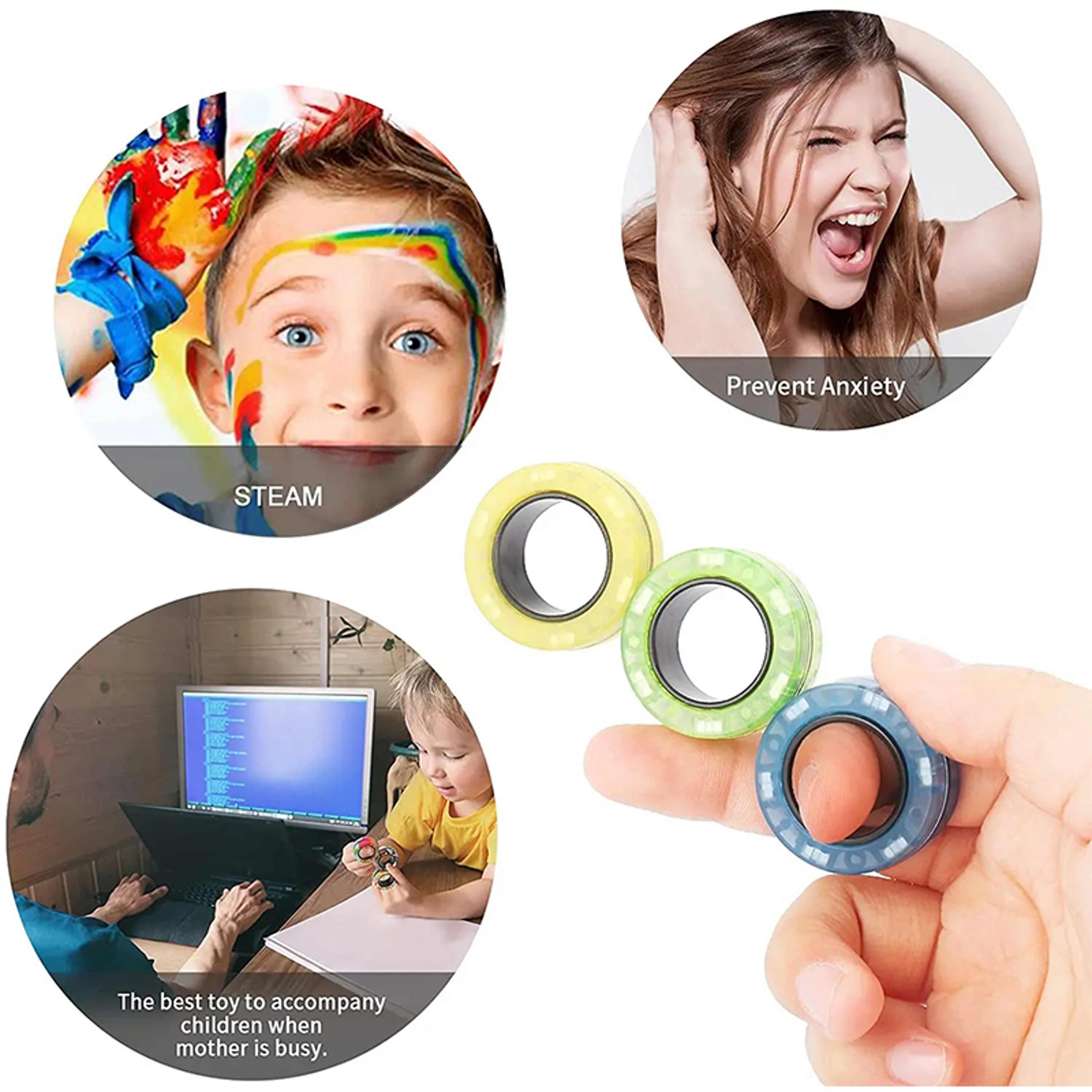 Magnetic Fidget Rings Set Stress Relief Spinner Rings – view 3