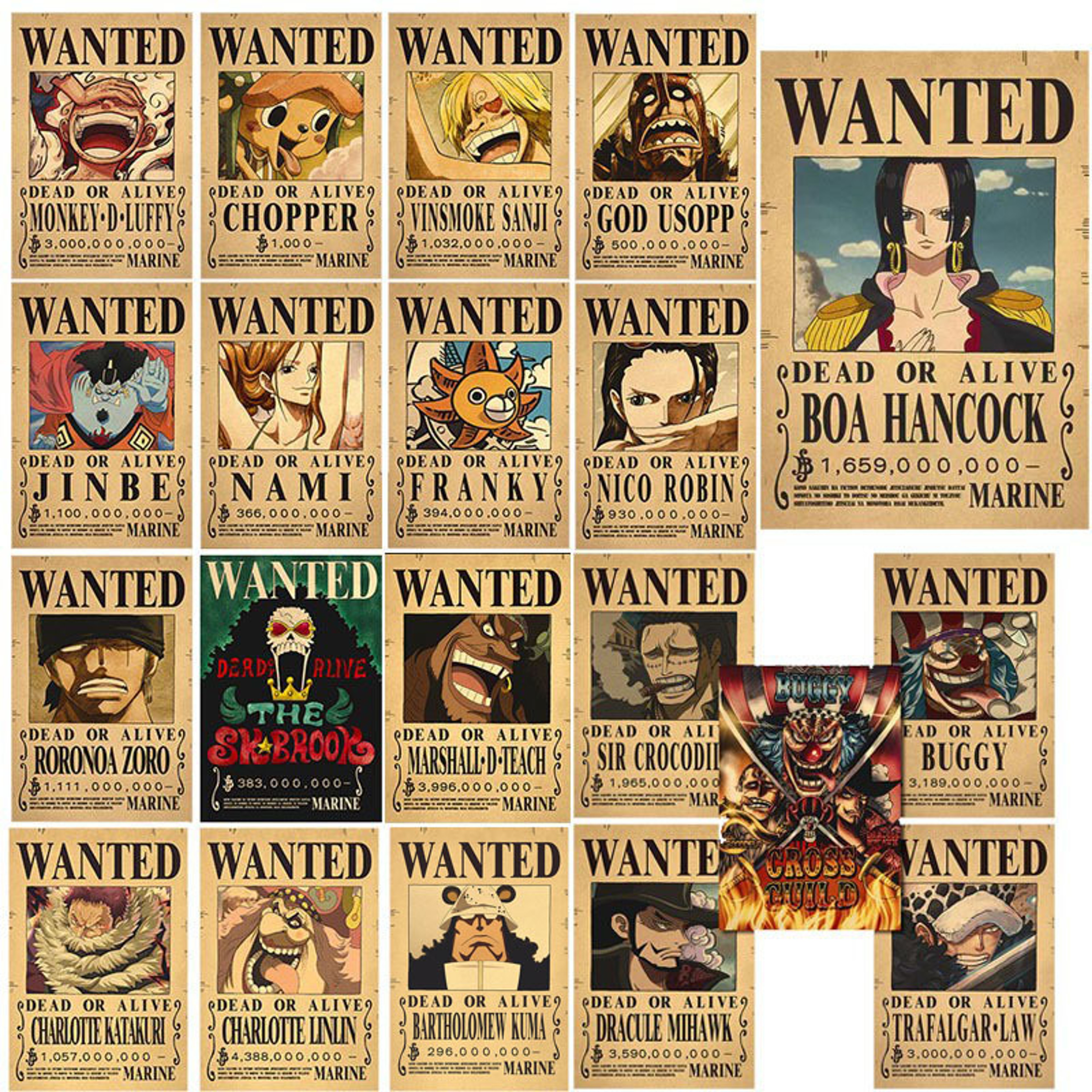 One Piece Wanted Poster Stickers Anime Decal Pack – view 2