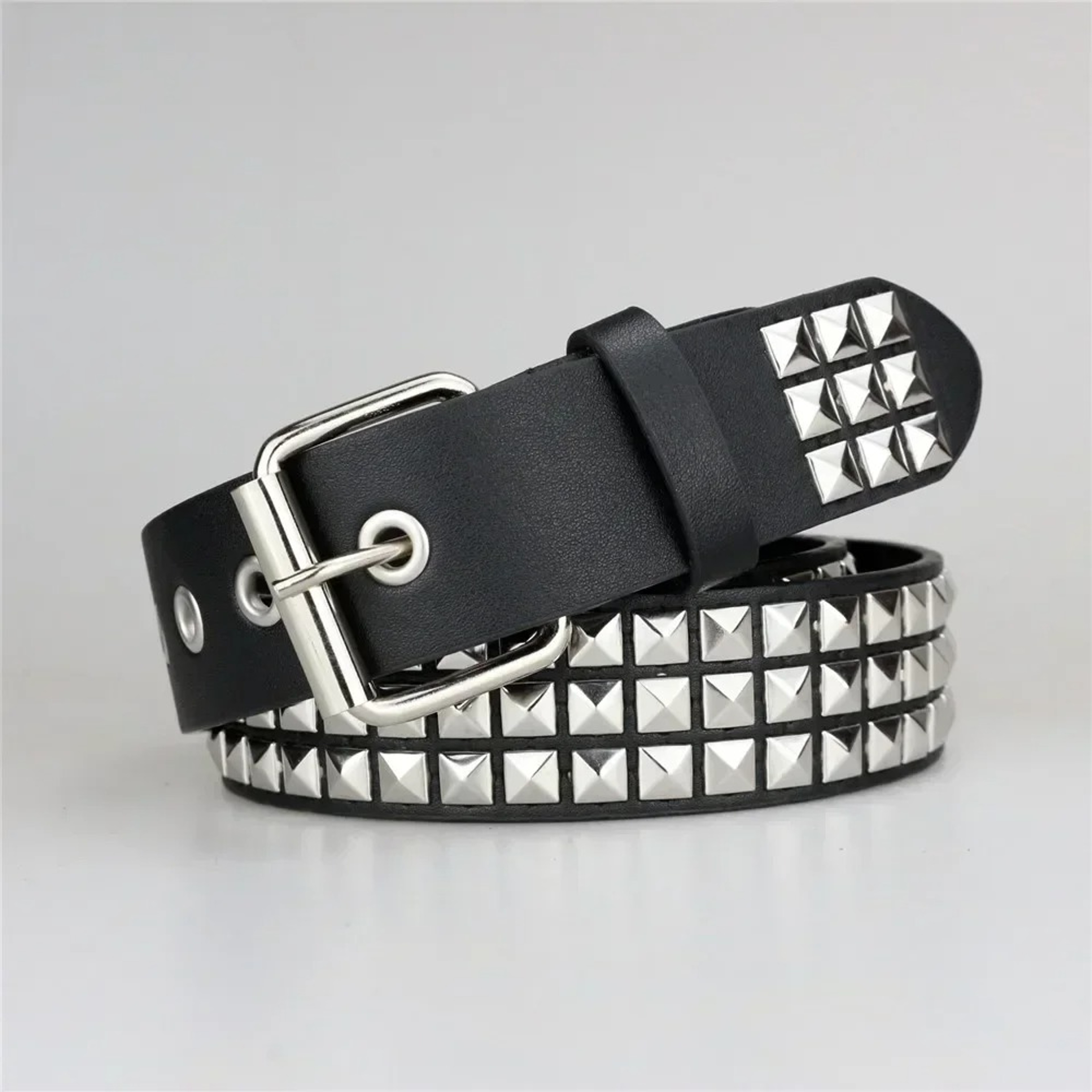 Studded Belt With Metal Pyramid Rivets For Men Women 1