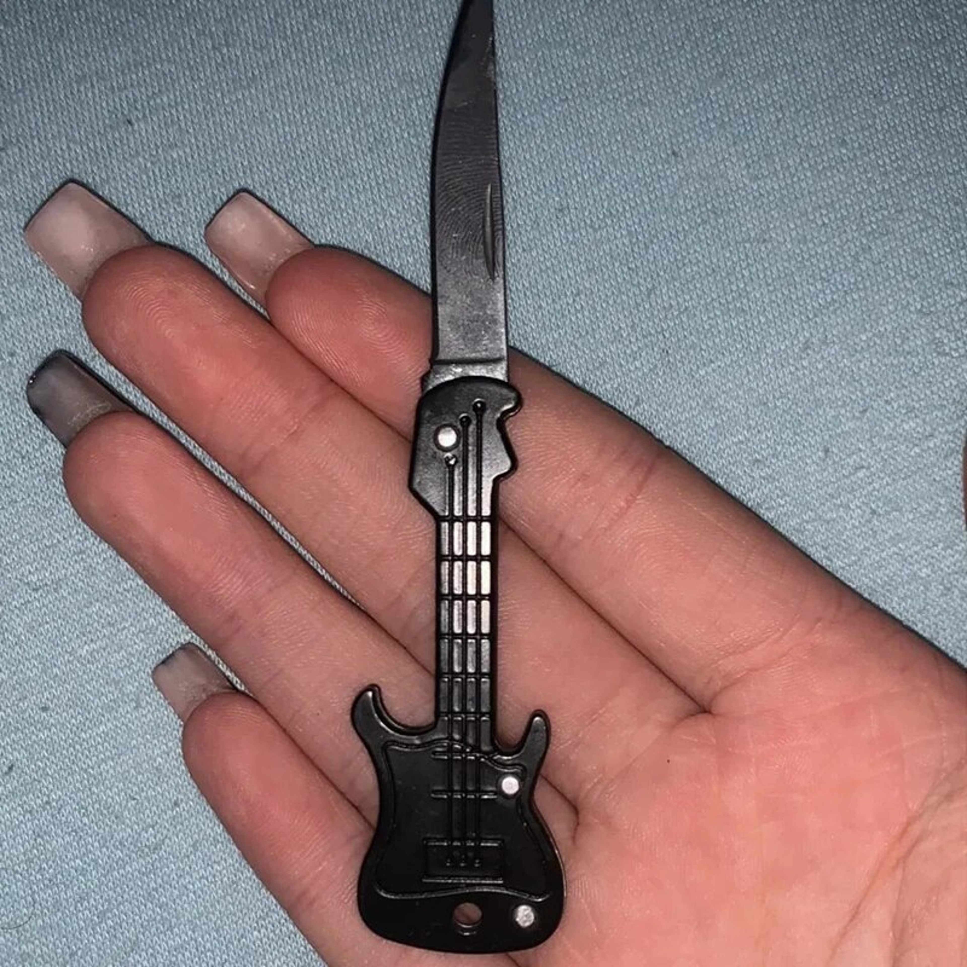 Mini Guitar Keychain Knife Stainless Steel Folding Pocket Tool 3
