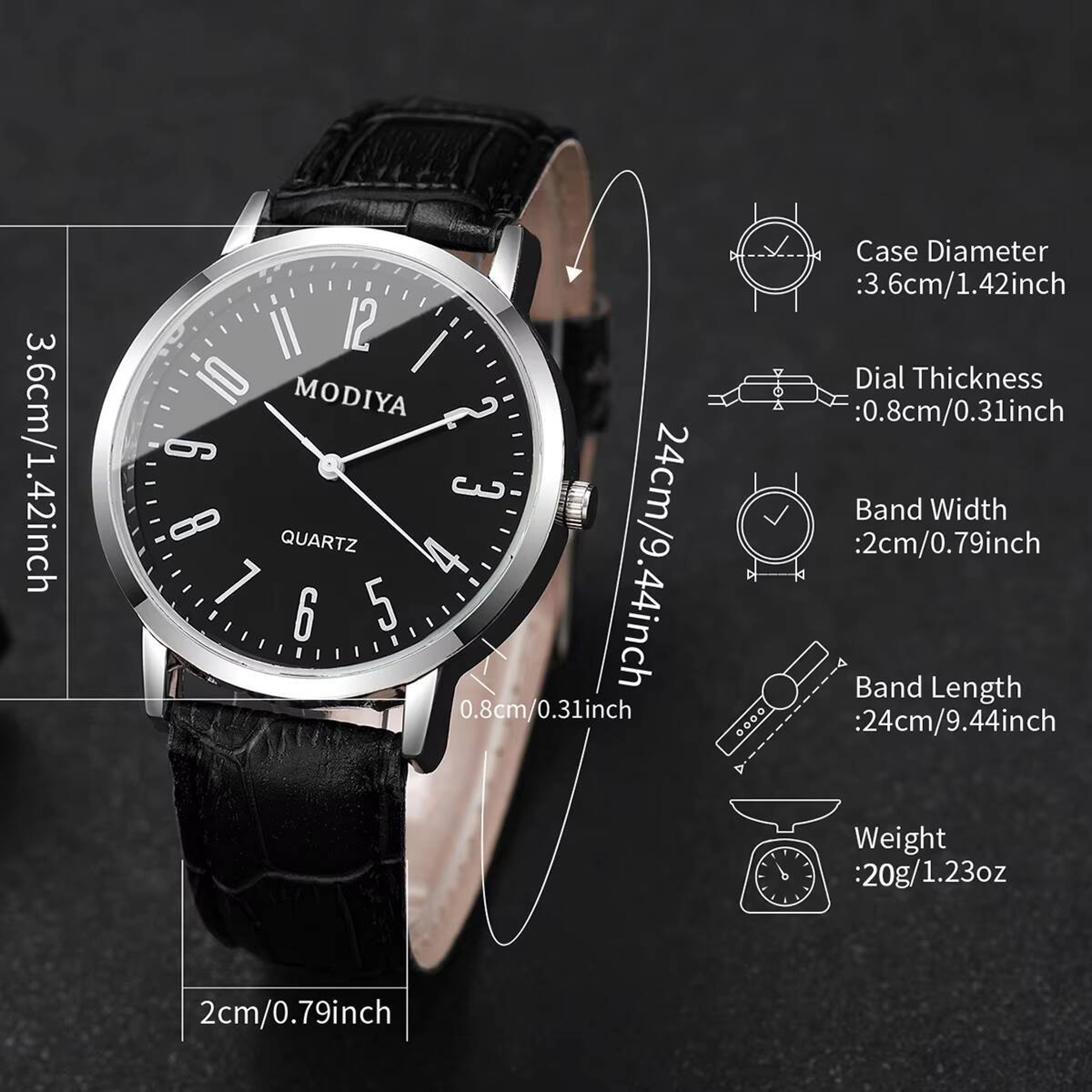 Mens Arabic Dial Watch Set with Leather Strap – view 6