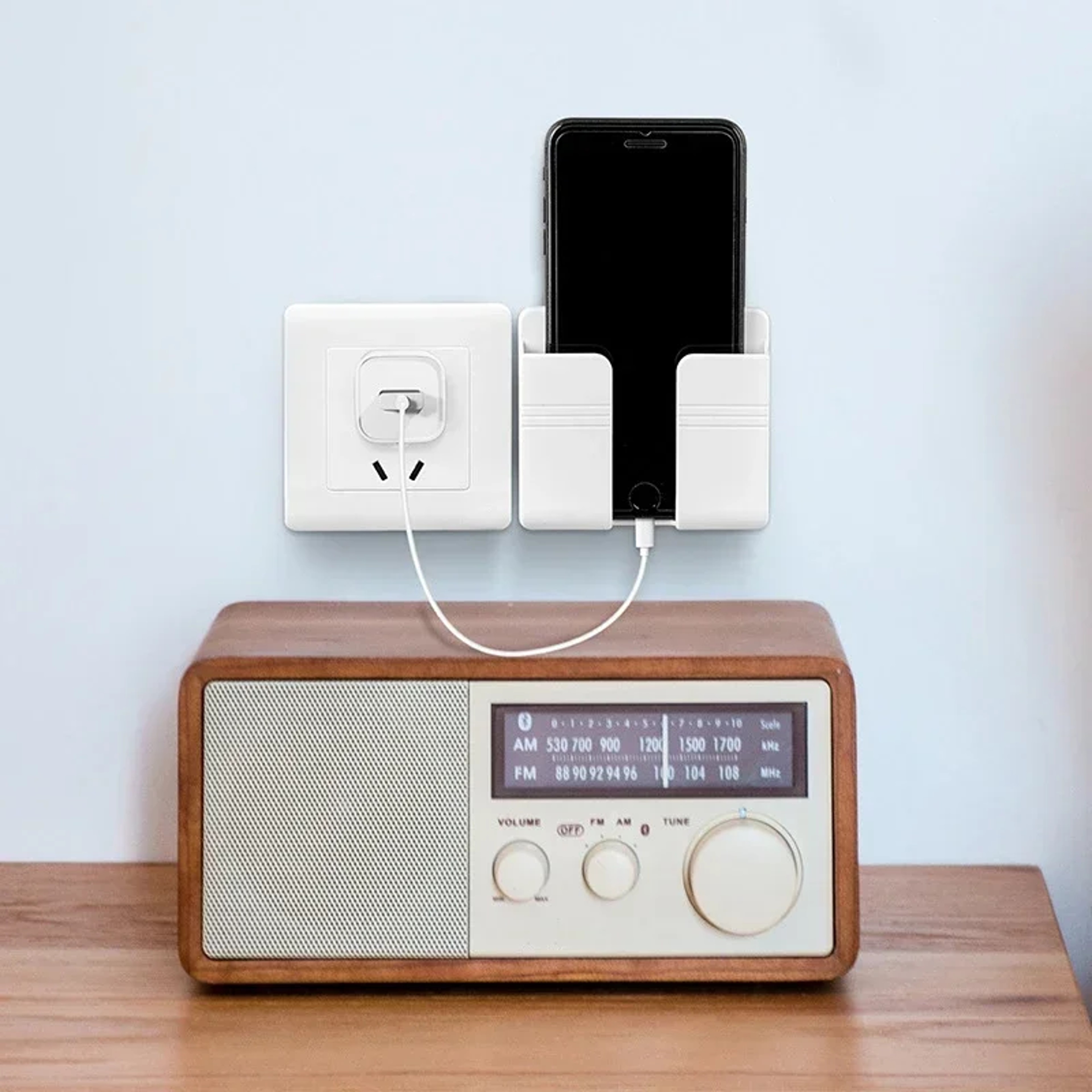 No Drill Wall Mount Phone Holder For Charging And Remote Storage 2