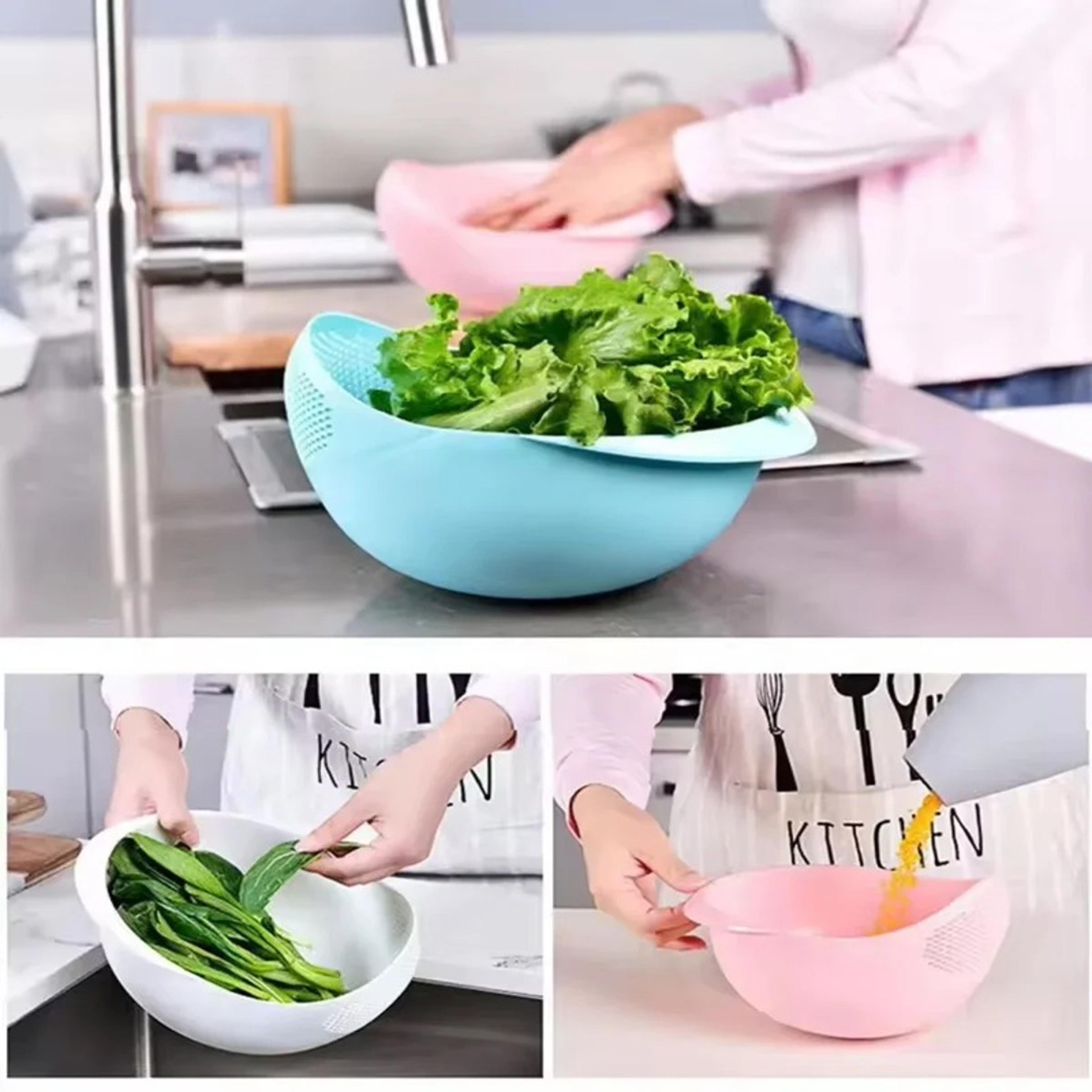 Silicone Rice Washing Bowl with Handle Fruit and Veggie Colander – view 5