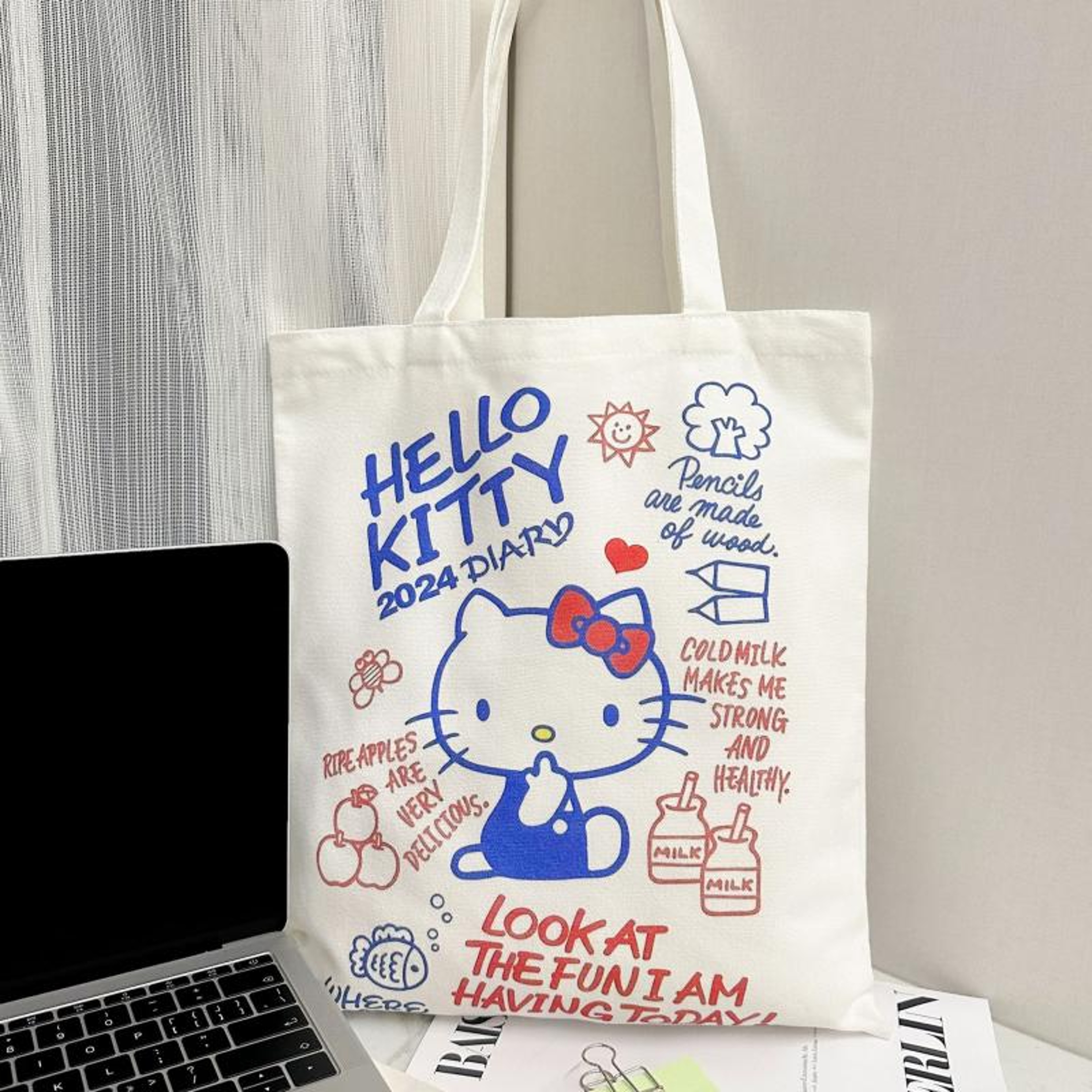 Hello Kitty Tote Bag Large Capacity Canvas Shoulder Bag For Girls 5
