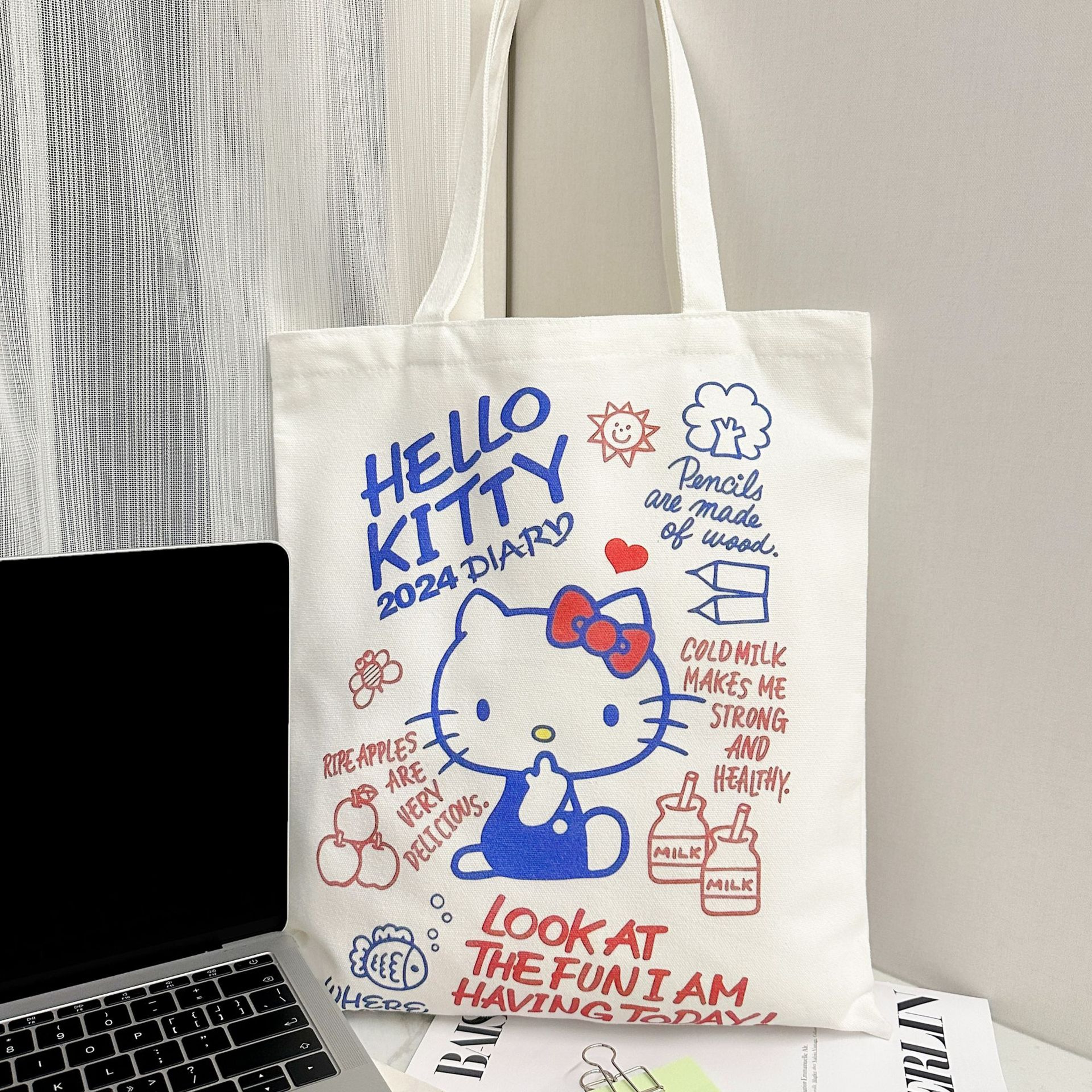 Hello Kitty Tote Bag Large Capacity Canvas Shoulder Bag For Girls 6