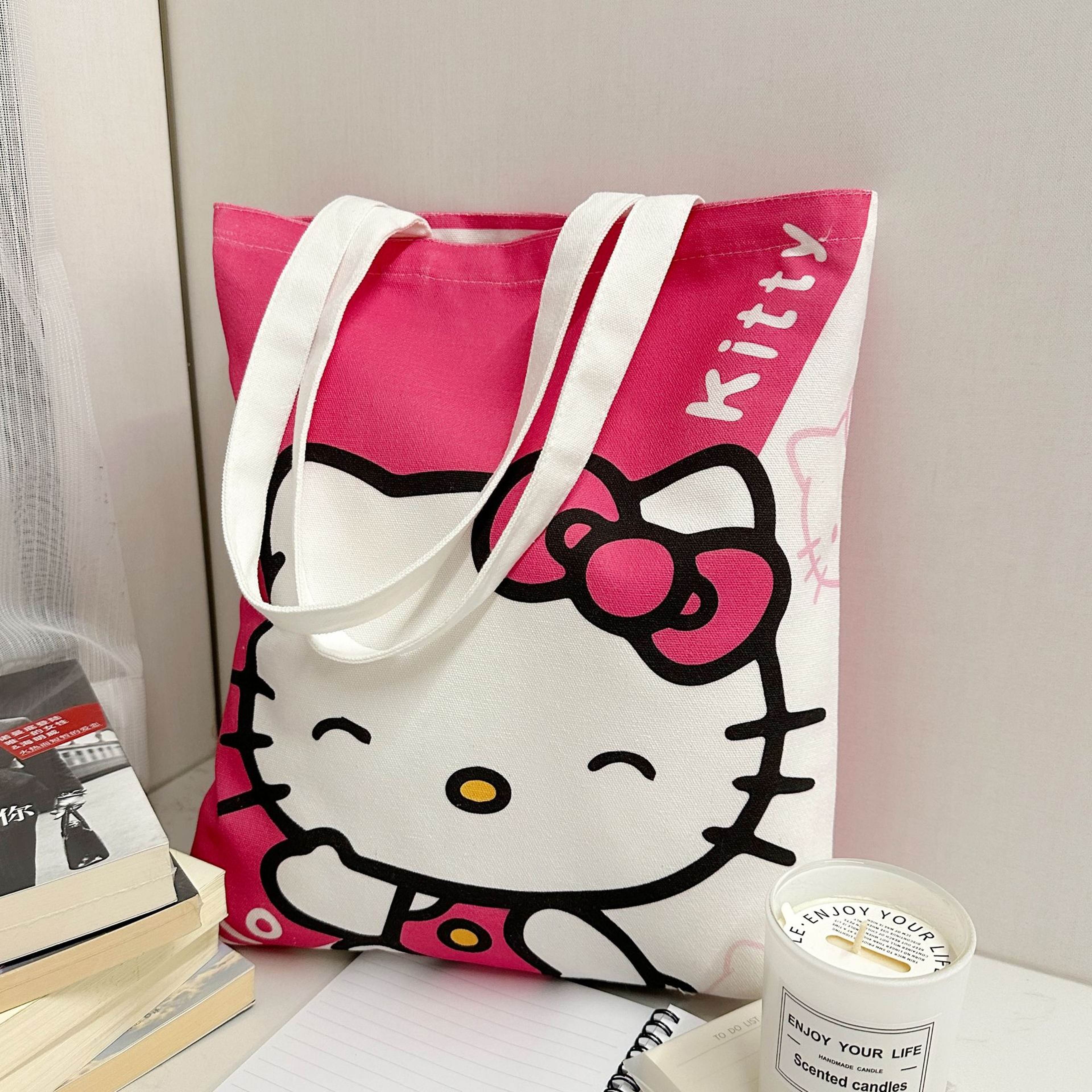 Hello Kitty Tote Bag Large Capacity Canvas Shoulder Bag For Girls 7