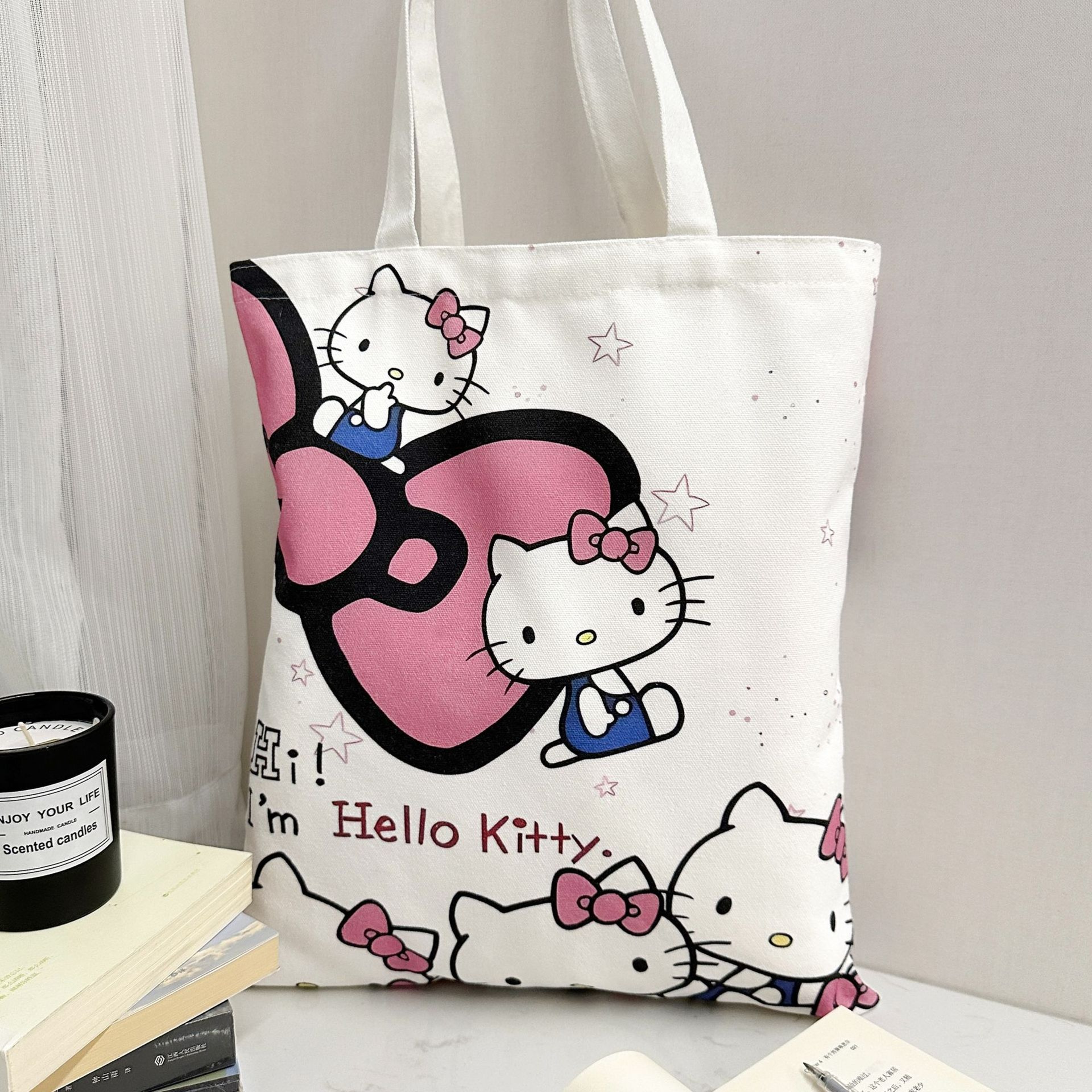 Hello Kitty Tote Bag Large Capacity Canvas Shoulder Bag For Girls 8