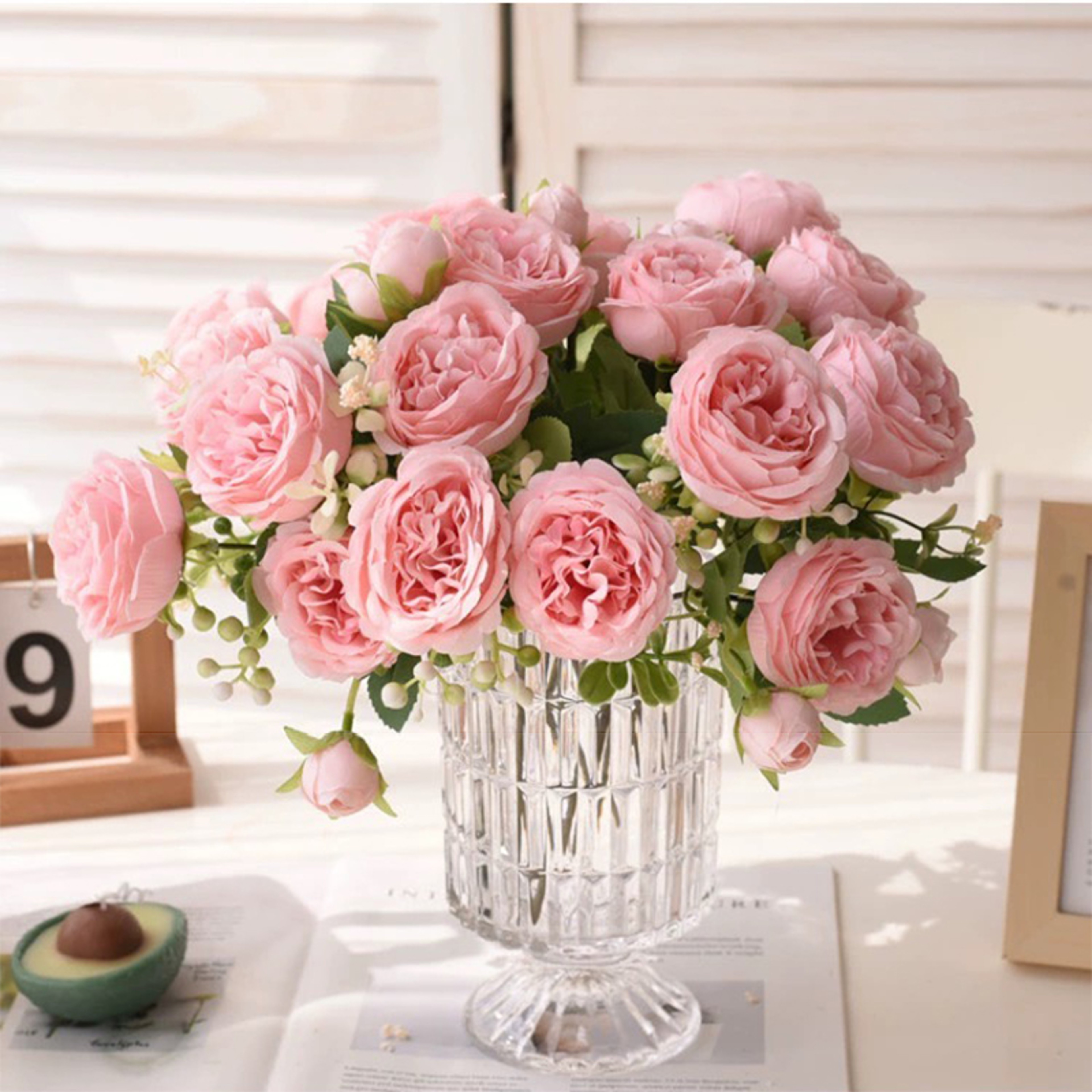 Rose Pink Peony Silk Bouquet Wedding  Home Decor Artificial Flower Arrangement 1