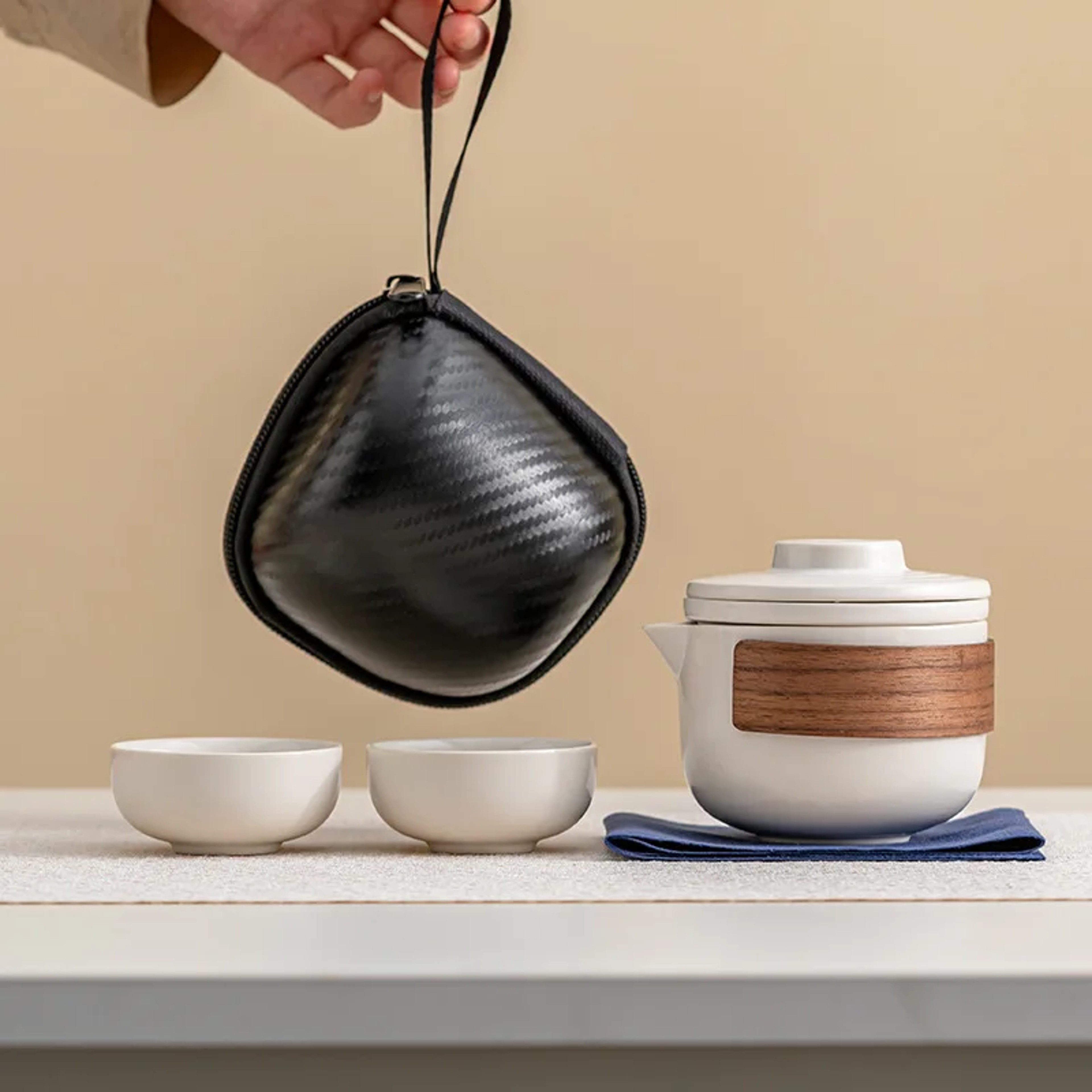 Portable Ceramic Travel Tea Set With One Pot And Two Cups 1