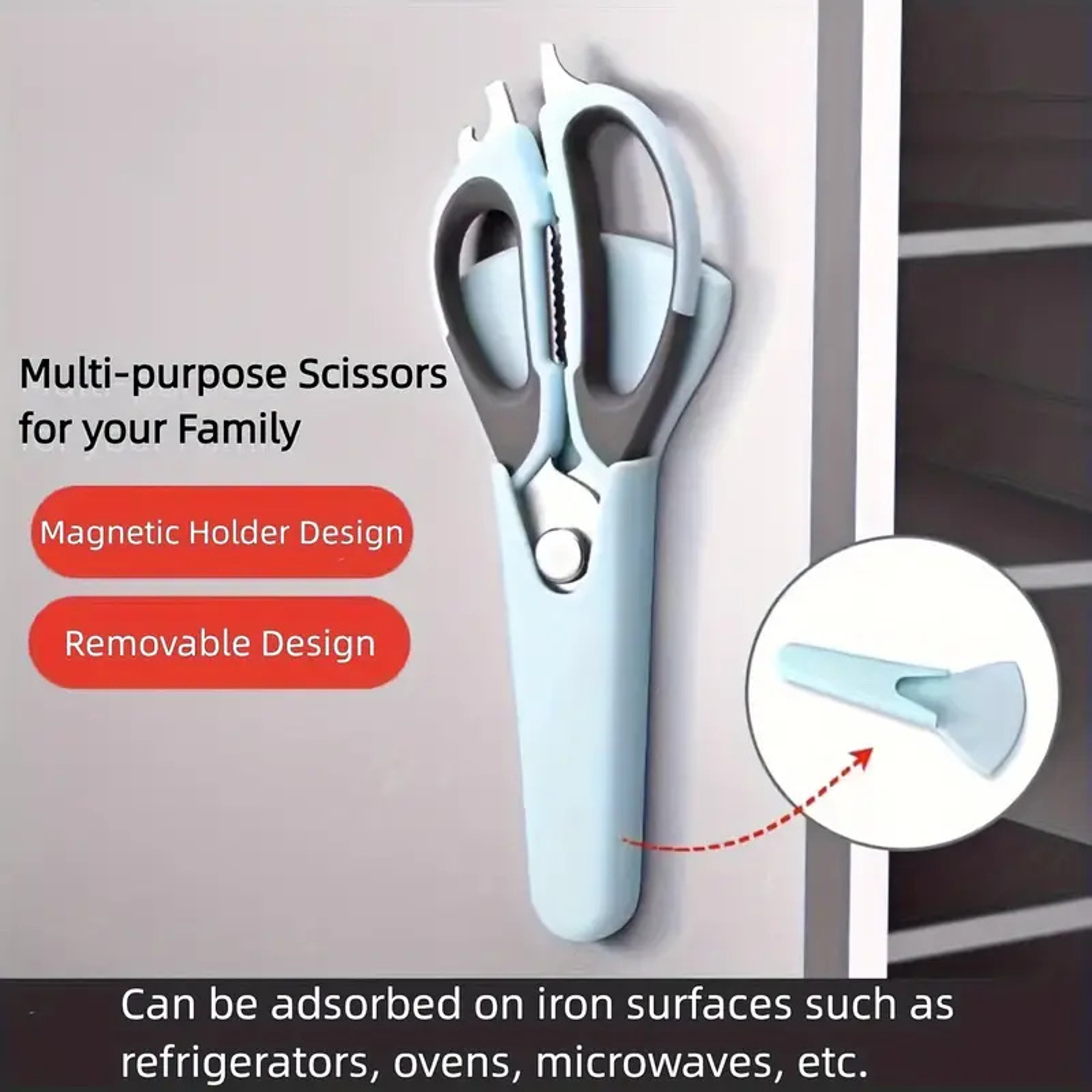 Multifunctional Stainless Steel Kitchen Scissors with Magnetic Holder – view 3