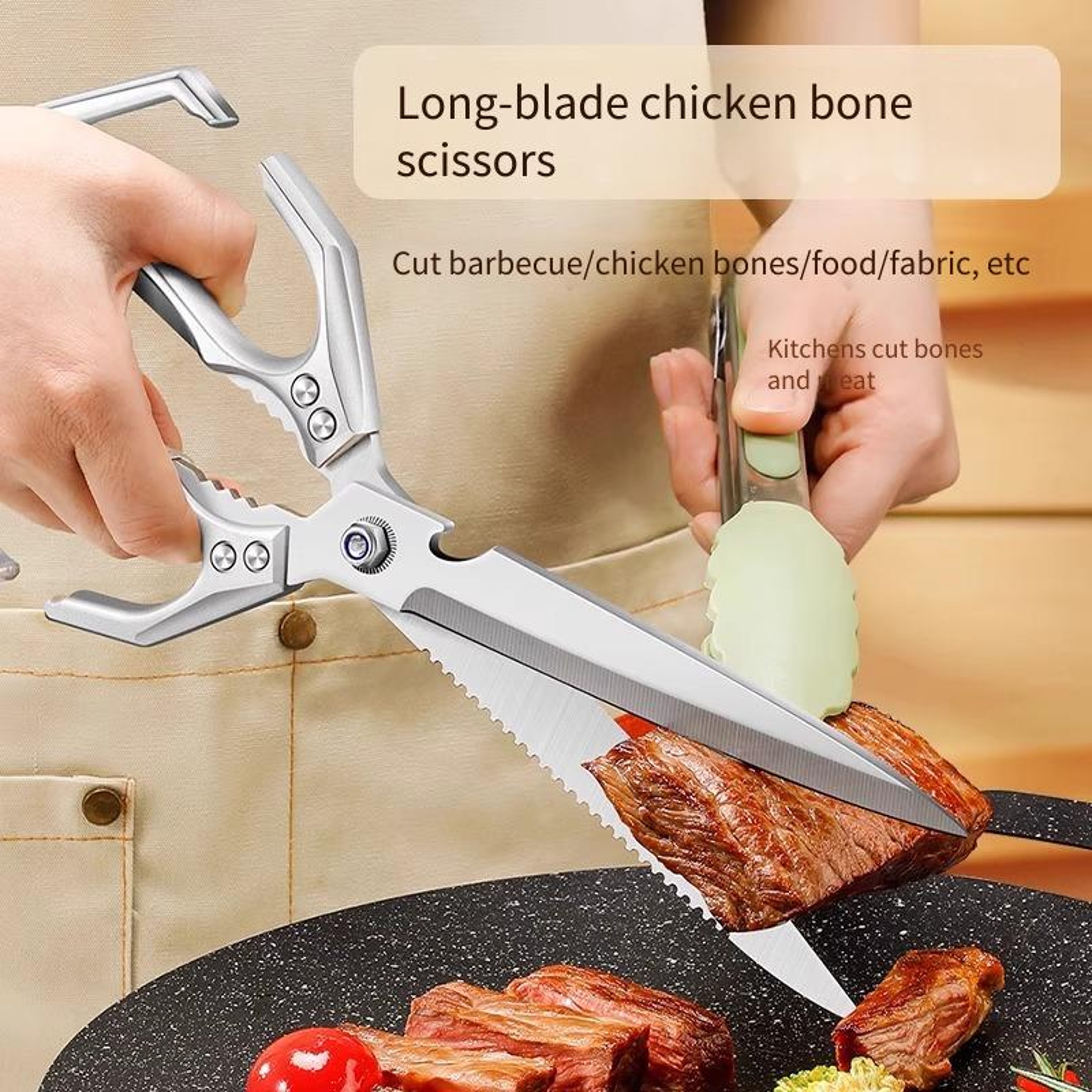 Extra Long Stainless Steel BBQ Scissors Heavy Duty Kitchen Food Shears For Meat  Grilling 1