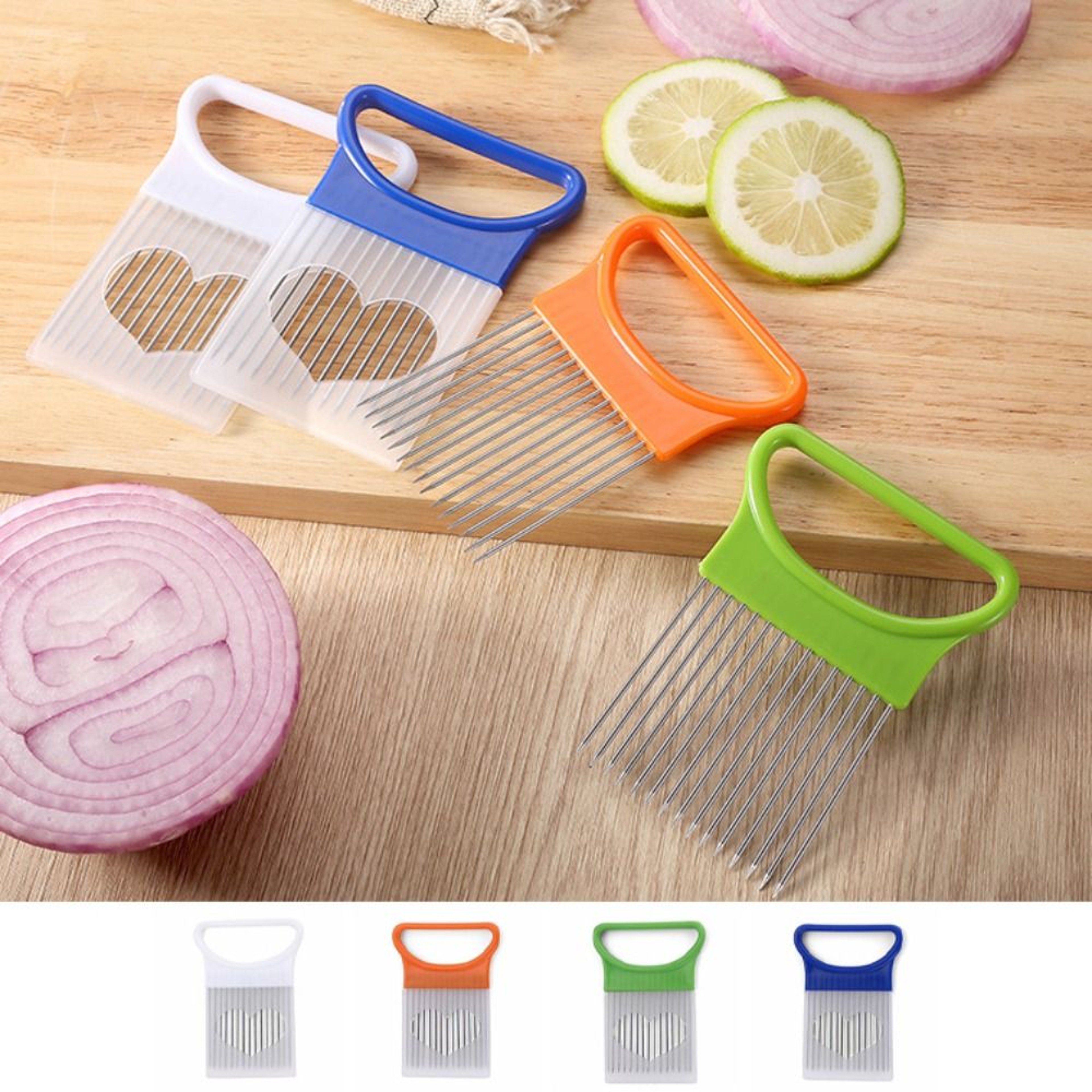 PrecisionCut Stainless Steel Onion Slicer Holder & Meat Tenderizer Tool with Safety Cover – view 2