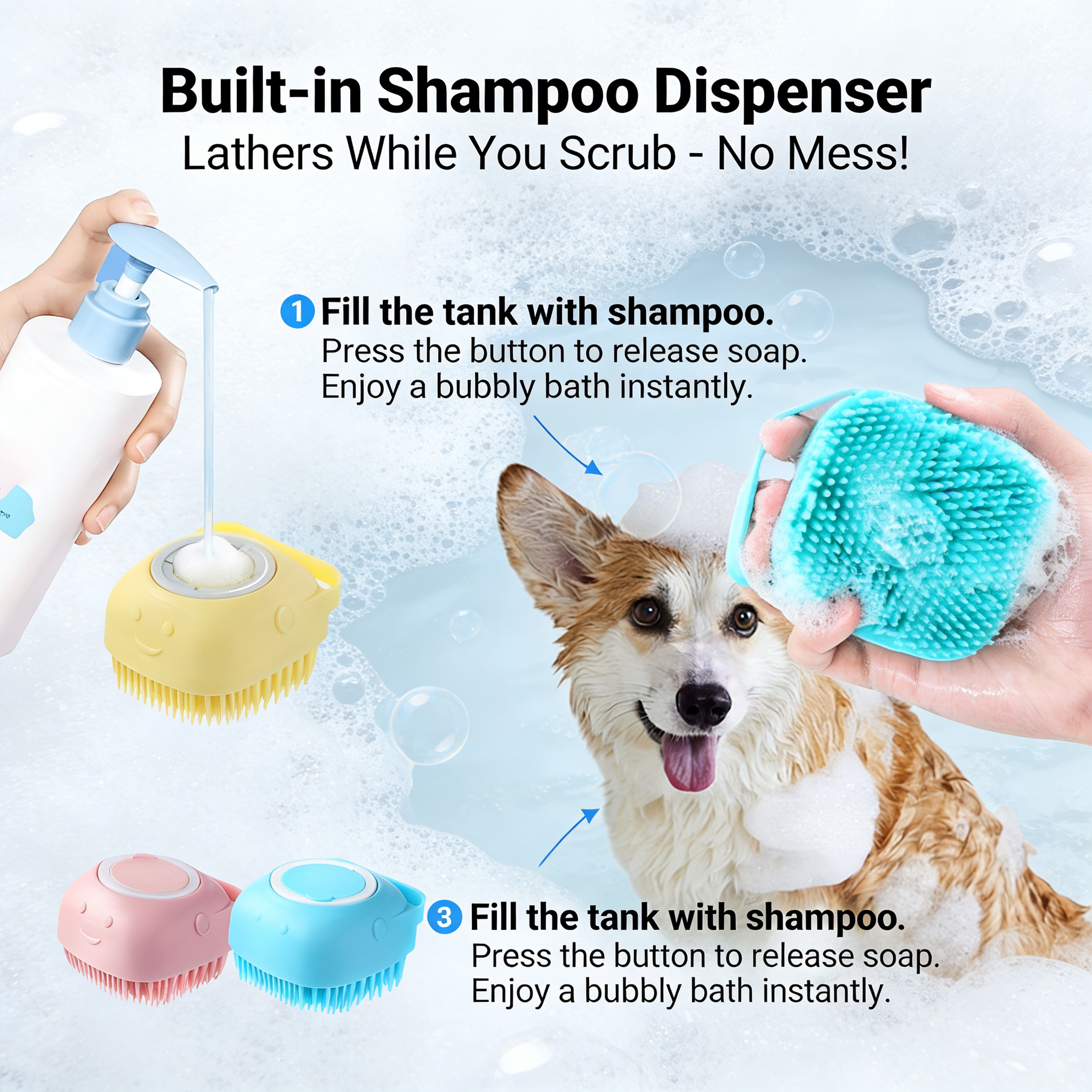Silicone Pet Bath  Massage Brush With Shampoo Dispenser For Dogs  Cats 1