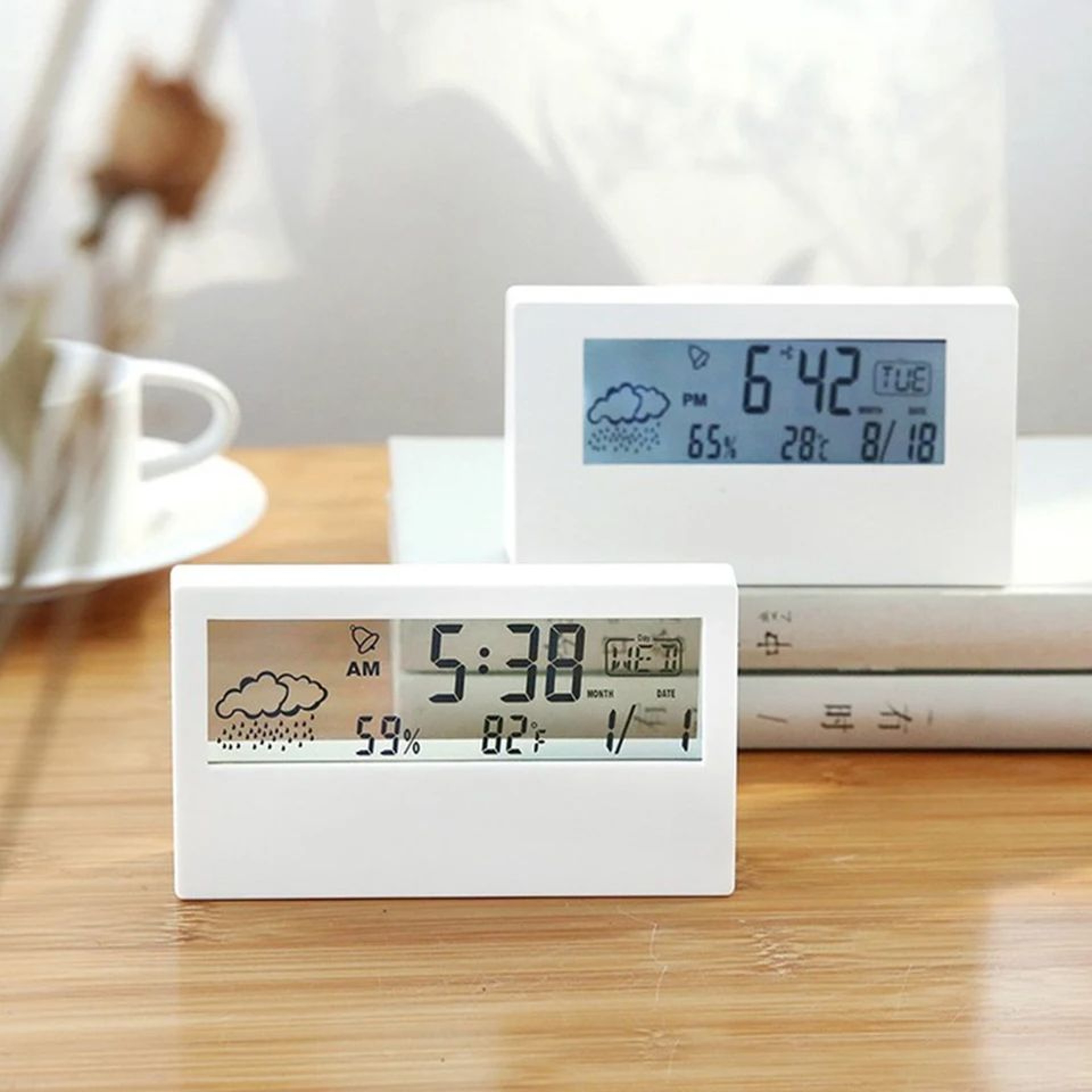 ThermoHygrometer Clock With Creative Weather DisplayElectronic Alarm Clock For Desktop Table Decor  0