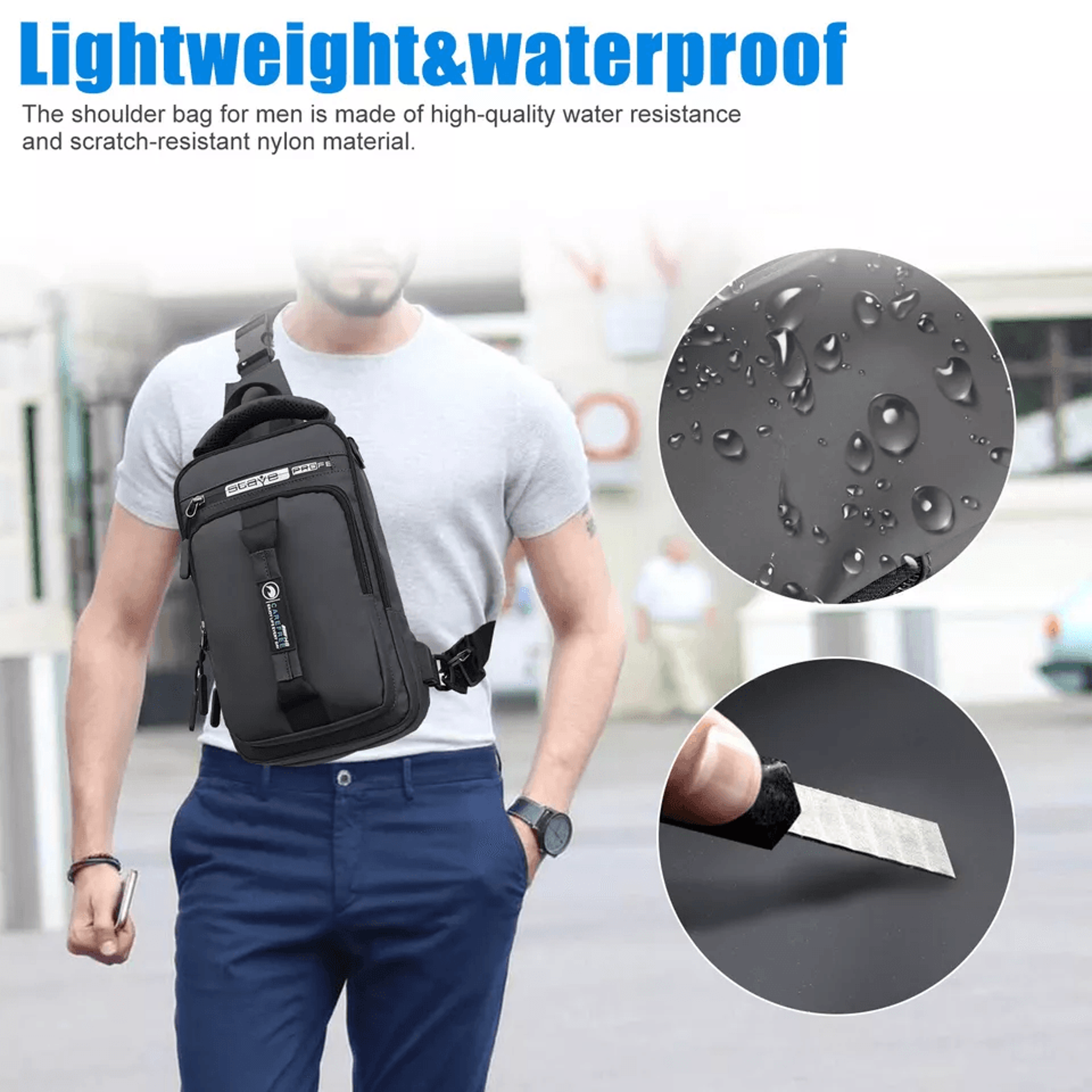 Mens Sling Crossbody Bag With USB Charging Port Waterproof AntiTheft Chest Pack Shoulder Backpack F 1