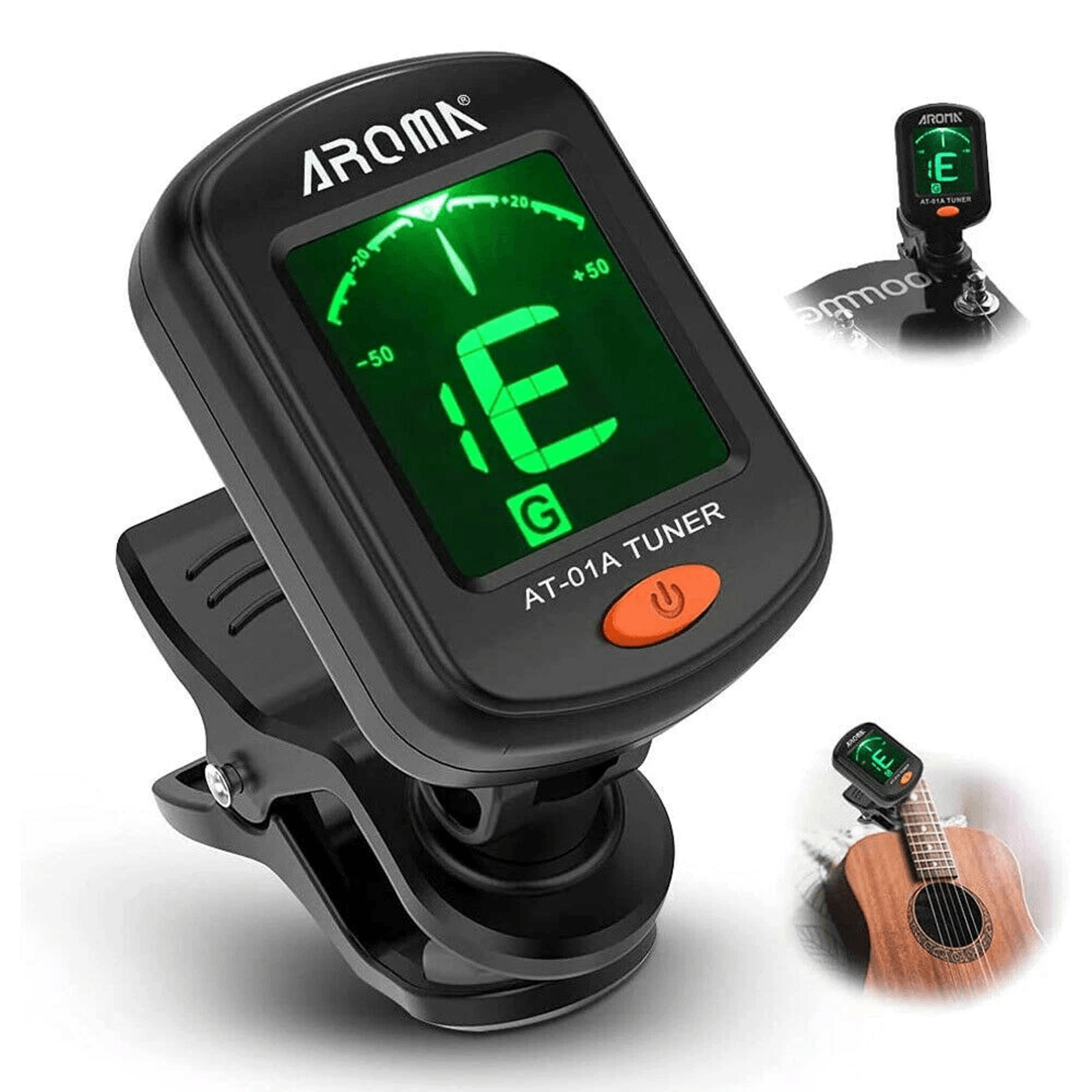 ClipOn LCD Digital Tuner For Guitar Bass Violin Ukulele AT01A Chromatic Vibration Tuner With Color  0