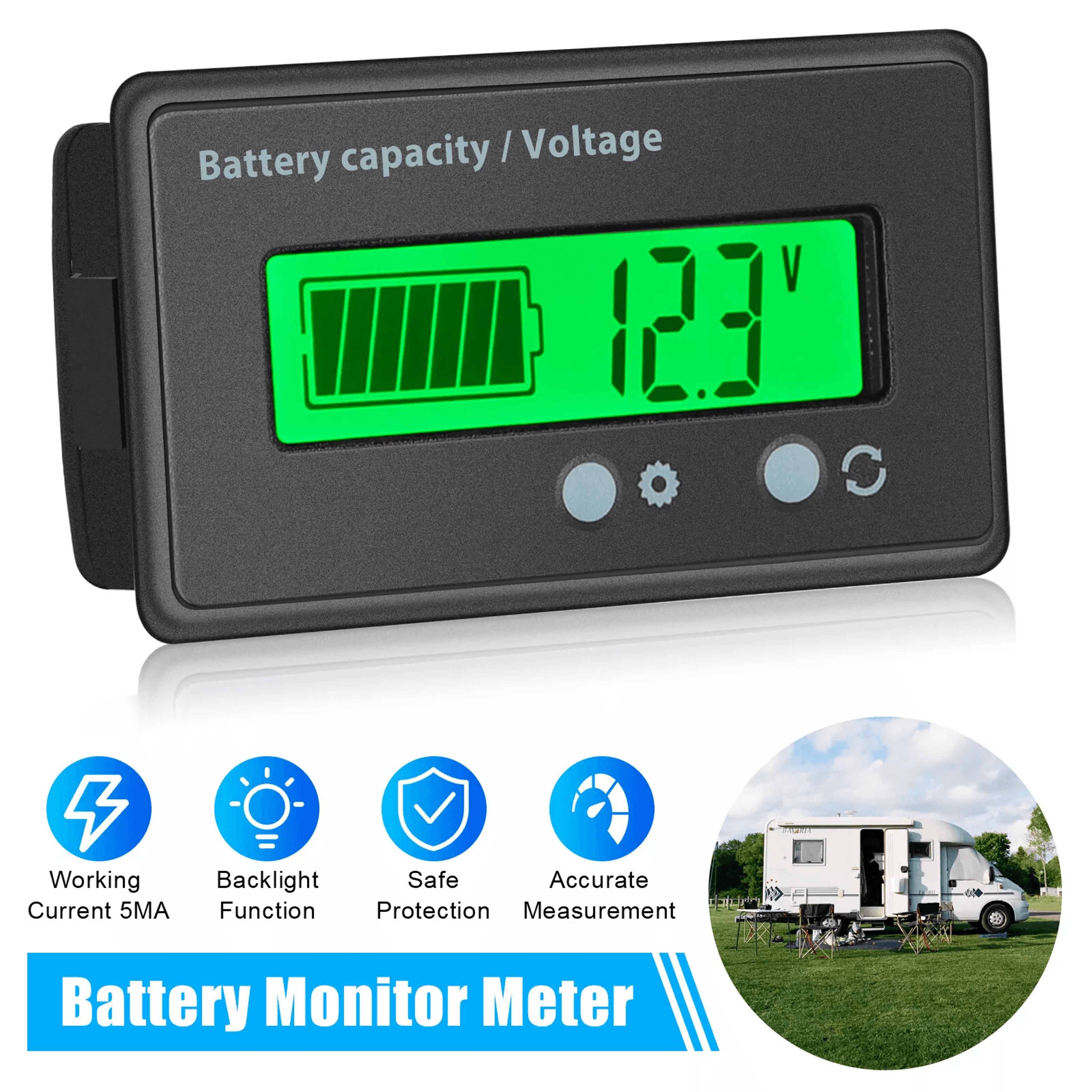 12V24V36V48V Battery Status Charge Digital Indicator Monitor Meter Gauge MultiVoltage Green Backlig 0