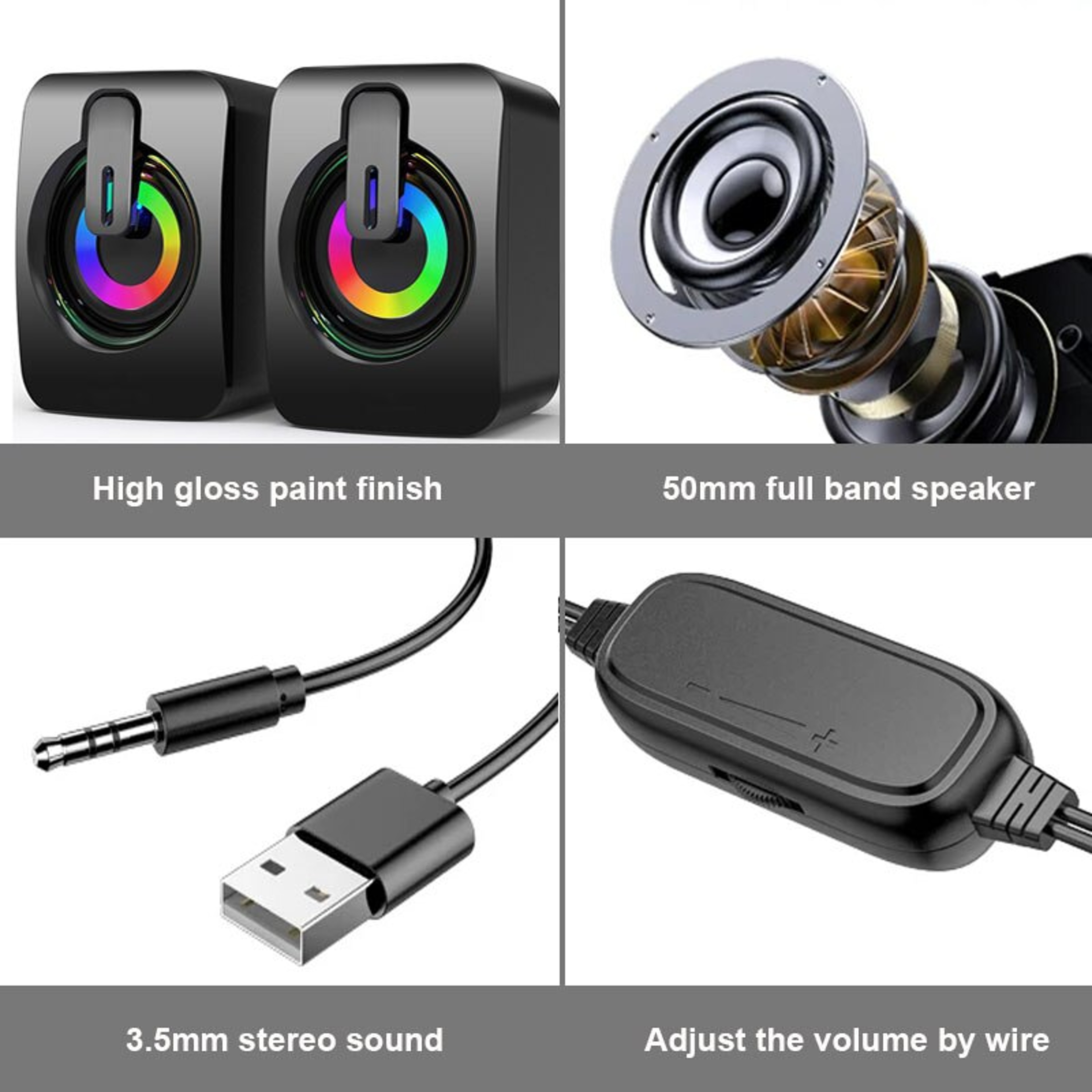 HIFI Stereo Computer Speakers with USB Wired Microphone, LED Light Caixa De Som for Desktop PC and Laptop Sound Box – view 6
