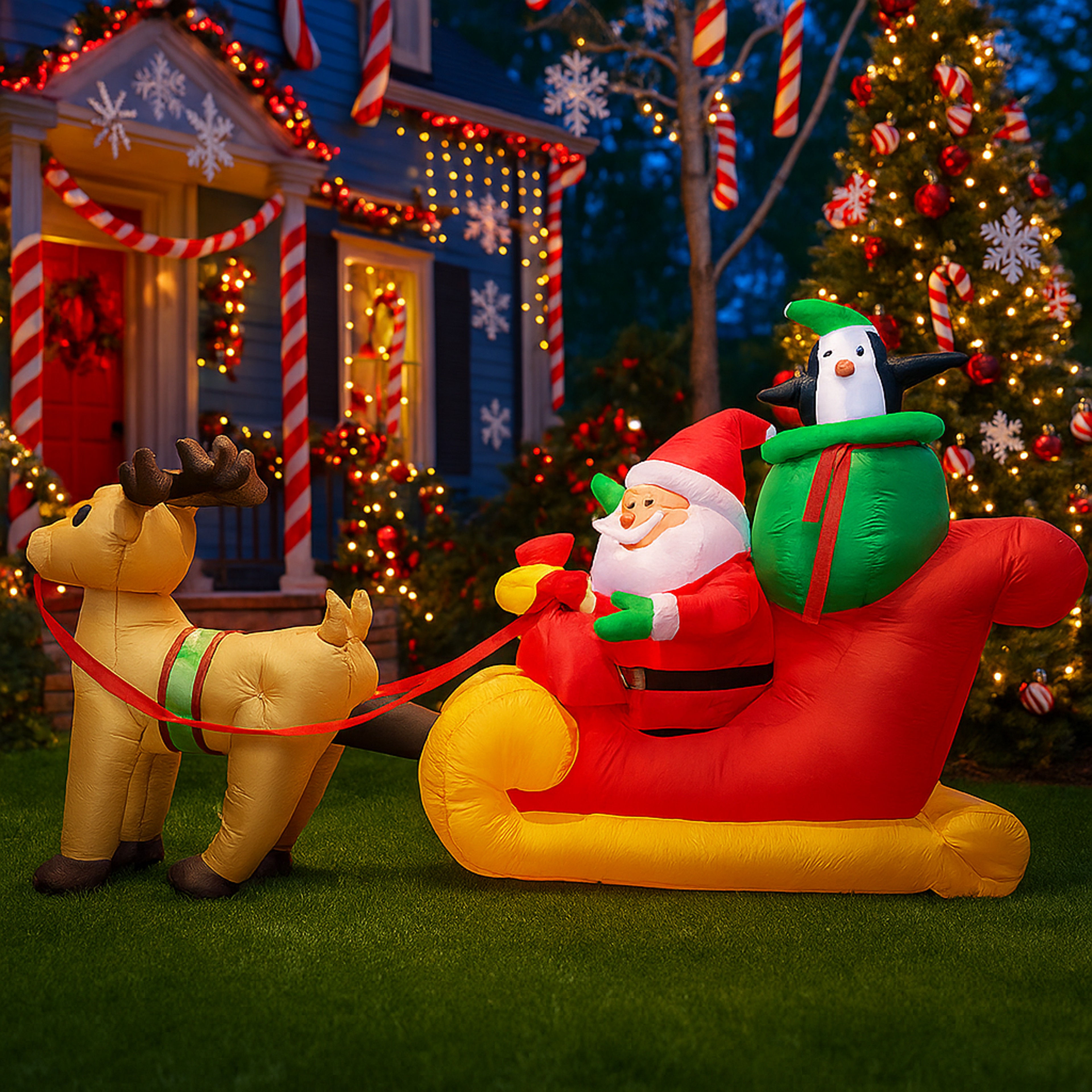 Inflatable Christmas Decoration Santa Claus Reindeer Sleigh LED Home Yard Ornament Holiday Party Ou 1