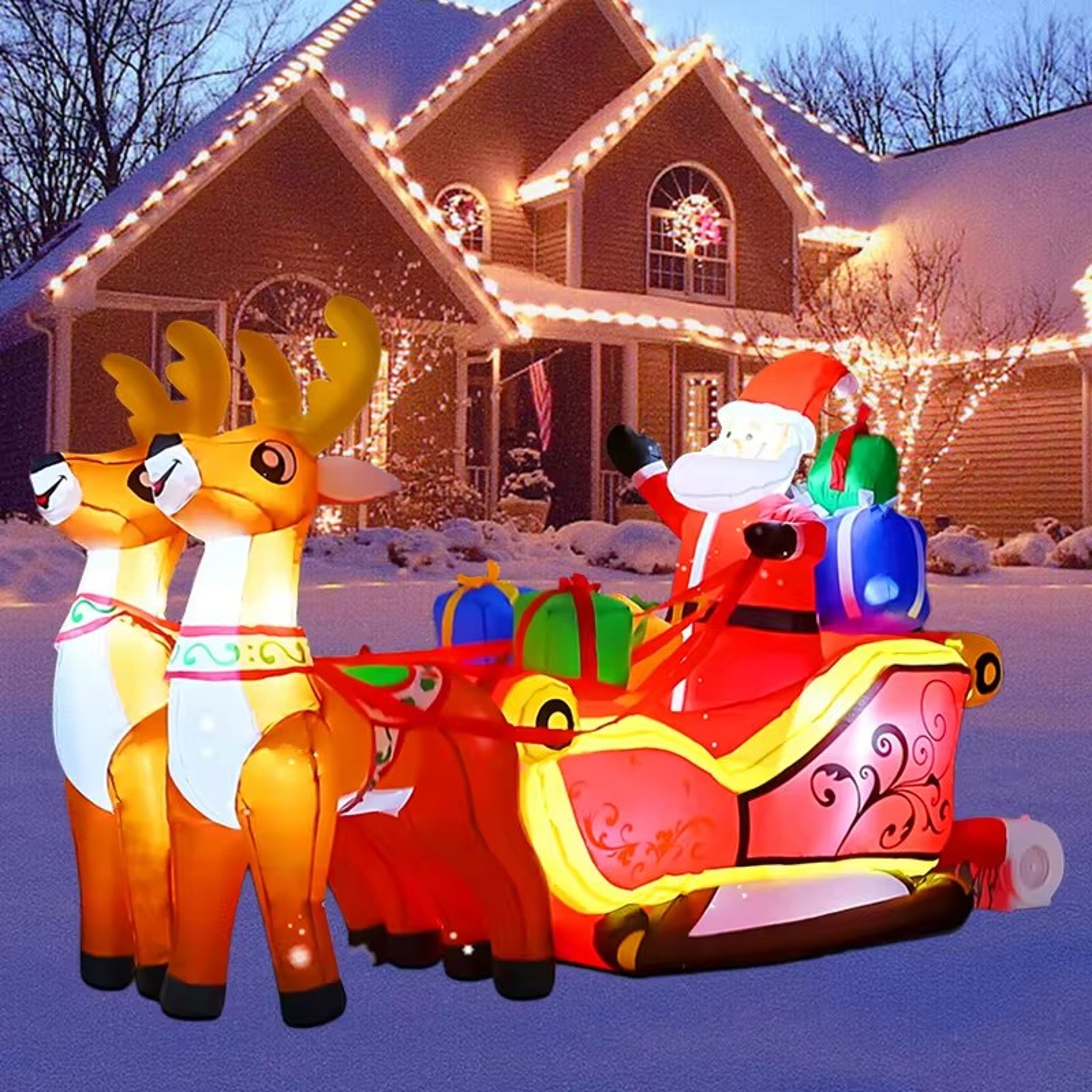 Inflatable Elk Santa Claus Gift LED Christmas Decoration Toys Outdoor Garden Party Props Xmas New Y 2