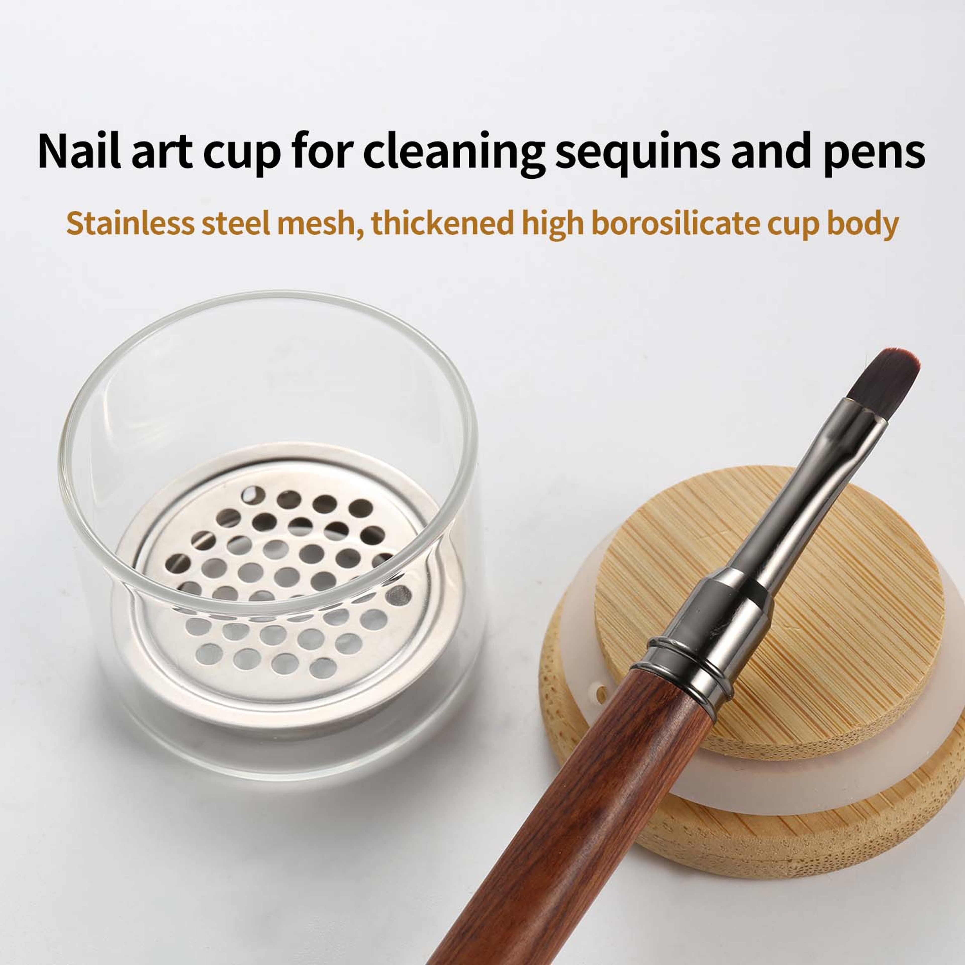 Crystal Nail Brush Cleaner Cup With Stainless Steel Mesh Filter For Nail Art Tools 3