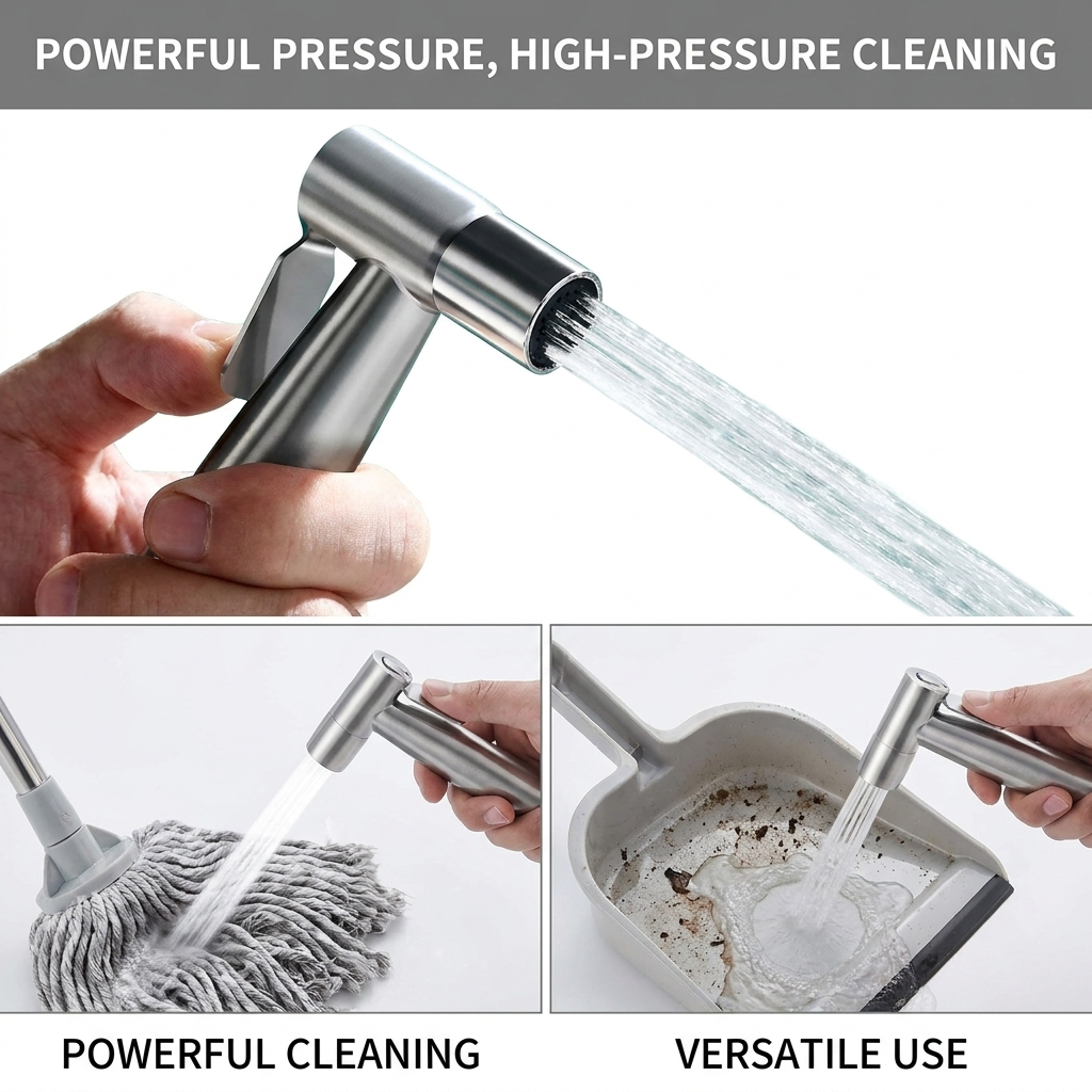 Premium High Pressure Handheld Shower & Stainless Steel Shower Spray Gun with Hose and Wall Bracket – view 3