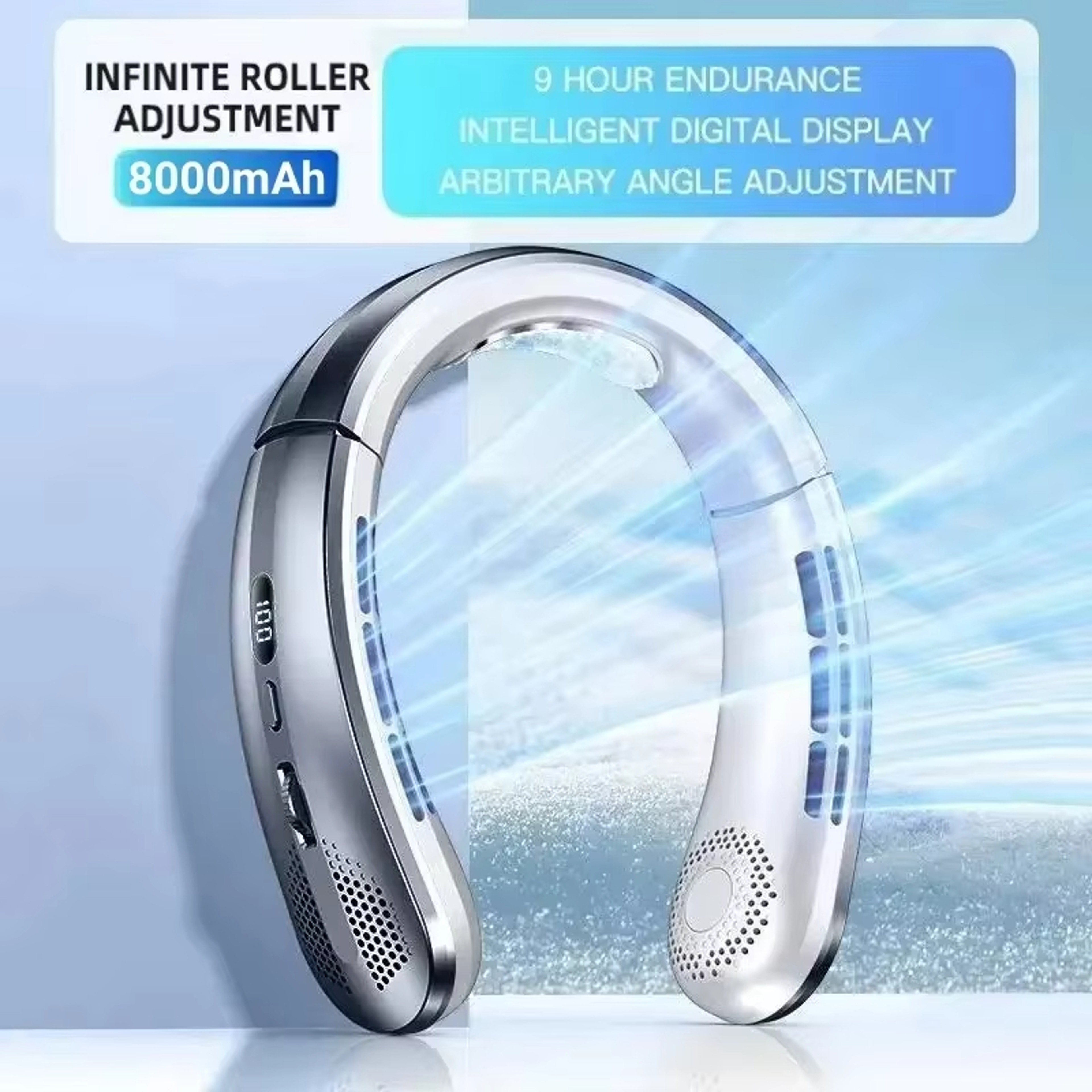 8000mAh Hanging Neck Fan Bladeless Portable USB Rechargeable Mute Fan With LED Digital Display Pers 7