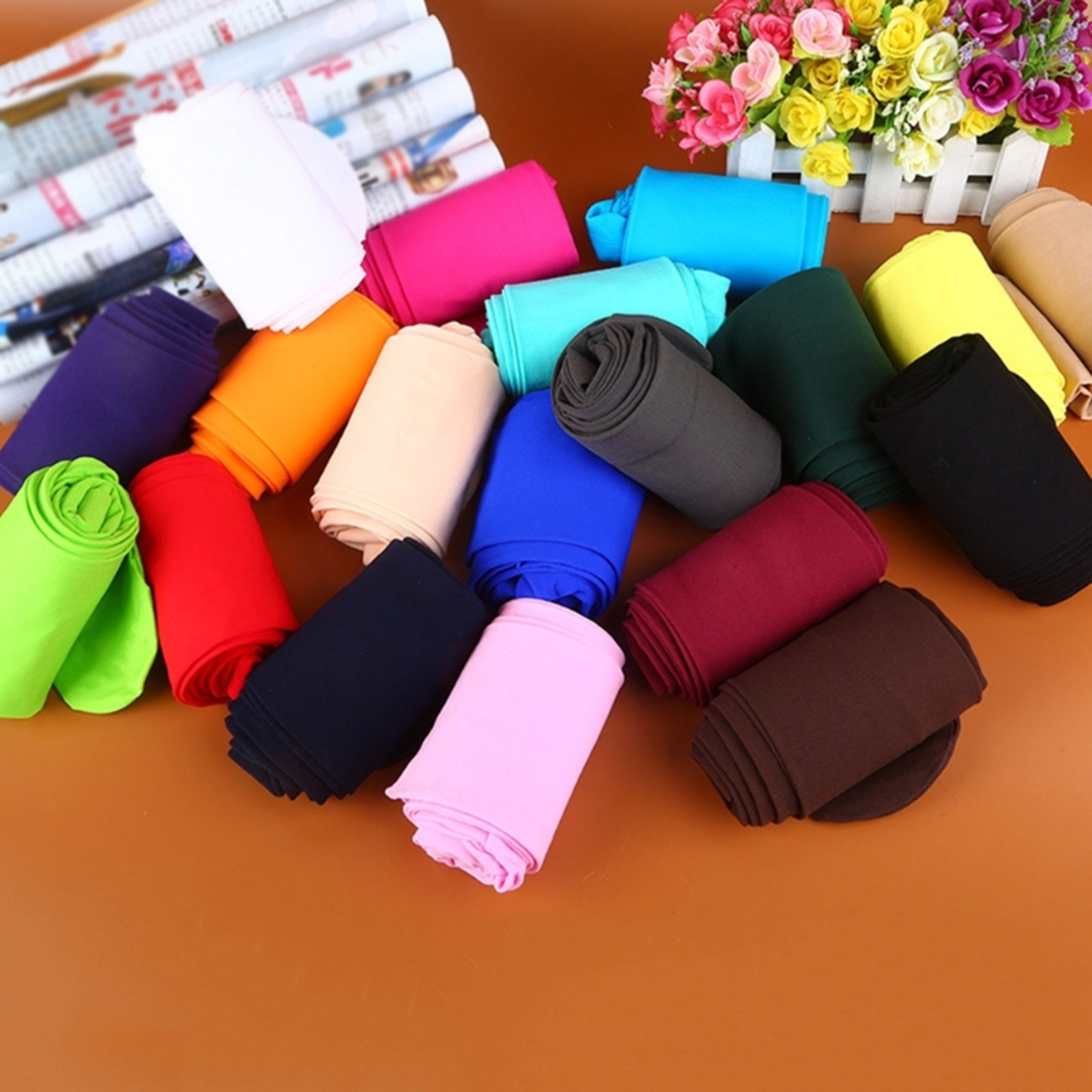 Control Top Soft Pantyhose Tights Stockings, Semi Opaque Footed Tights, Solid Colored High Elastic Run Resistant – view 2