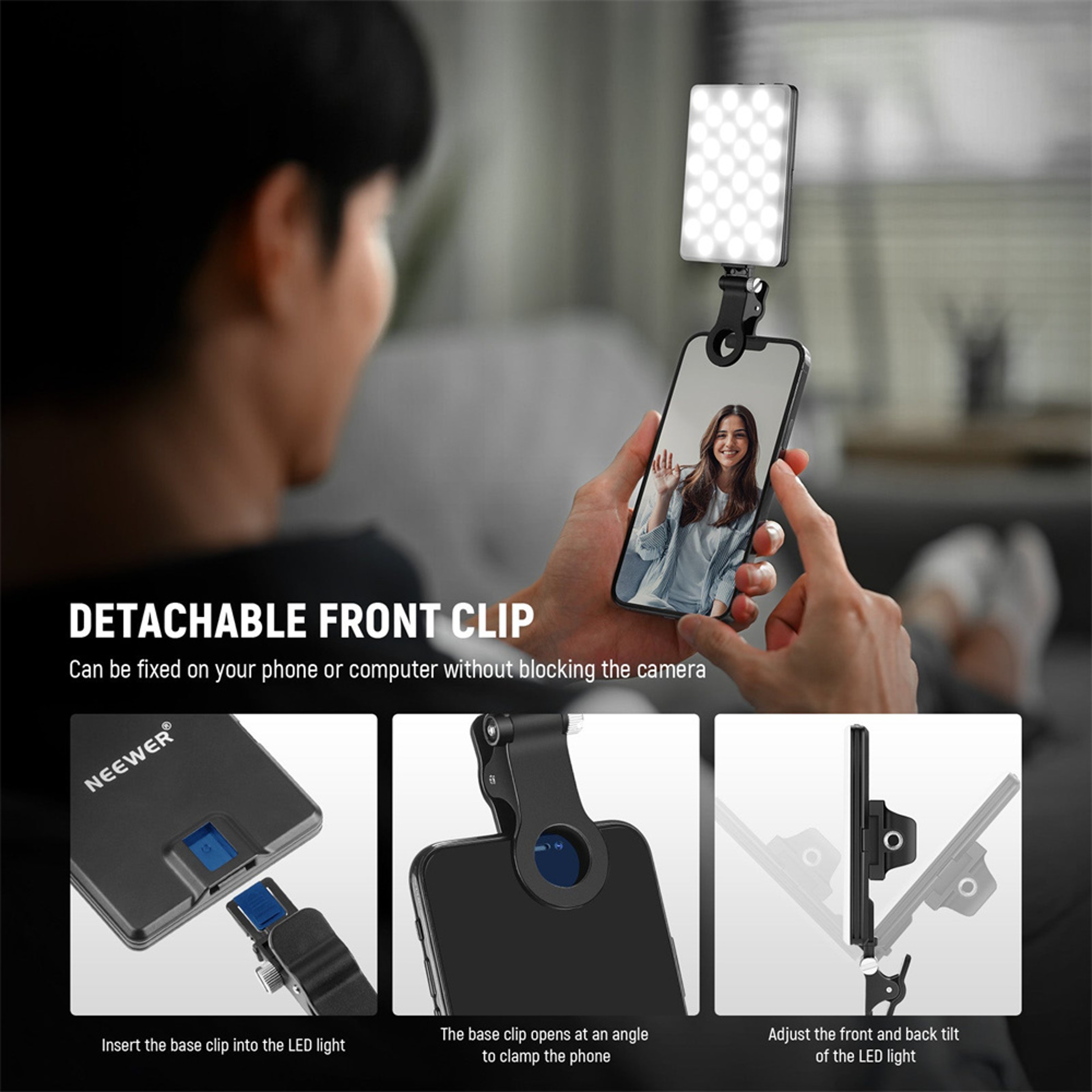 Selfie Light Clip on Light Kit with Phone Clip for Smartphone Laptop Computer, Bright Fill Light for Video Makeup Zoom – view 3