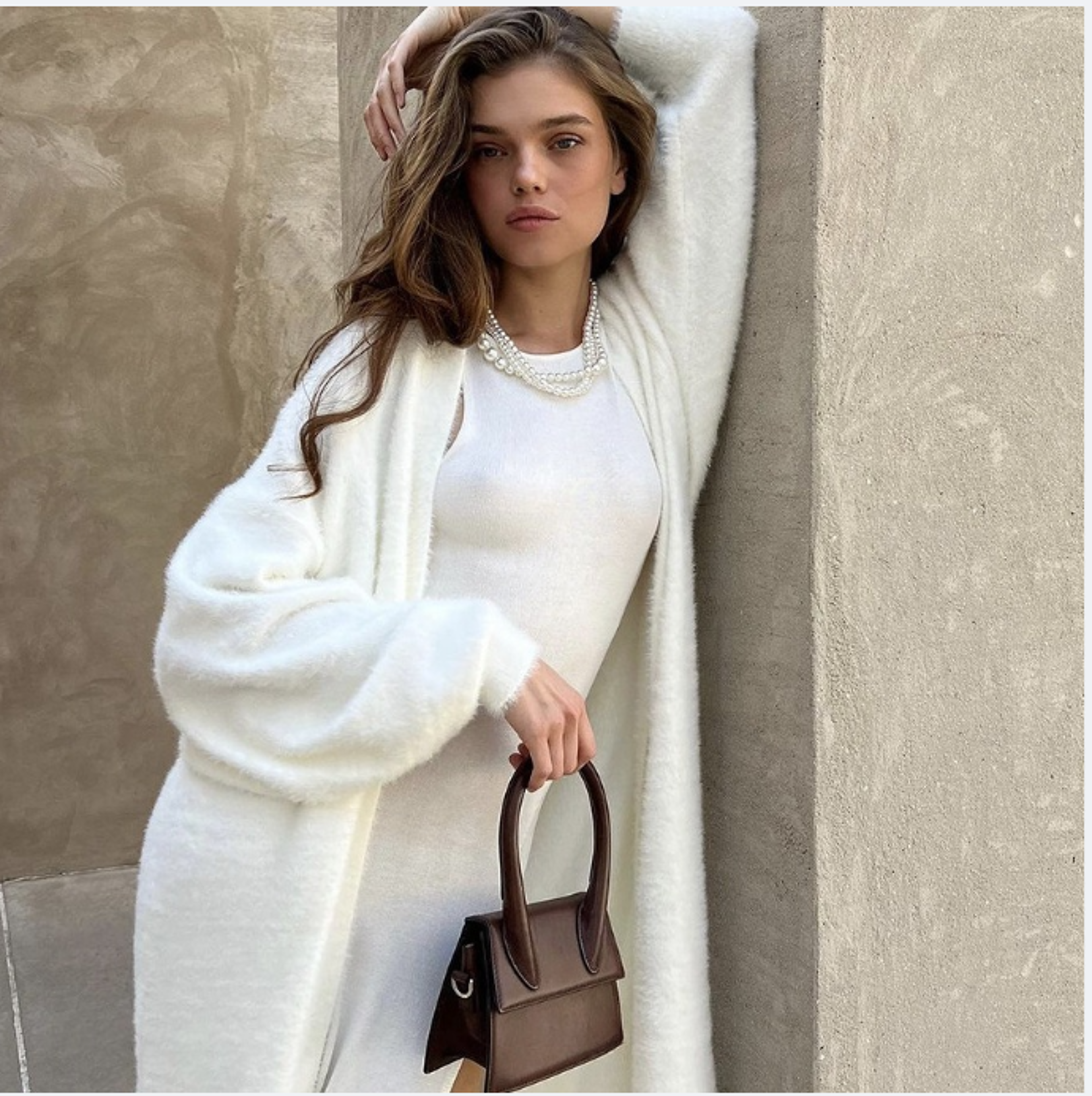 Vintage Cardigan for Women, Fluffy Warm Long Sleeve, Oversize Knitted Sweater, Solid White Autumn Winter Fashion – view 8