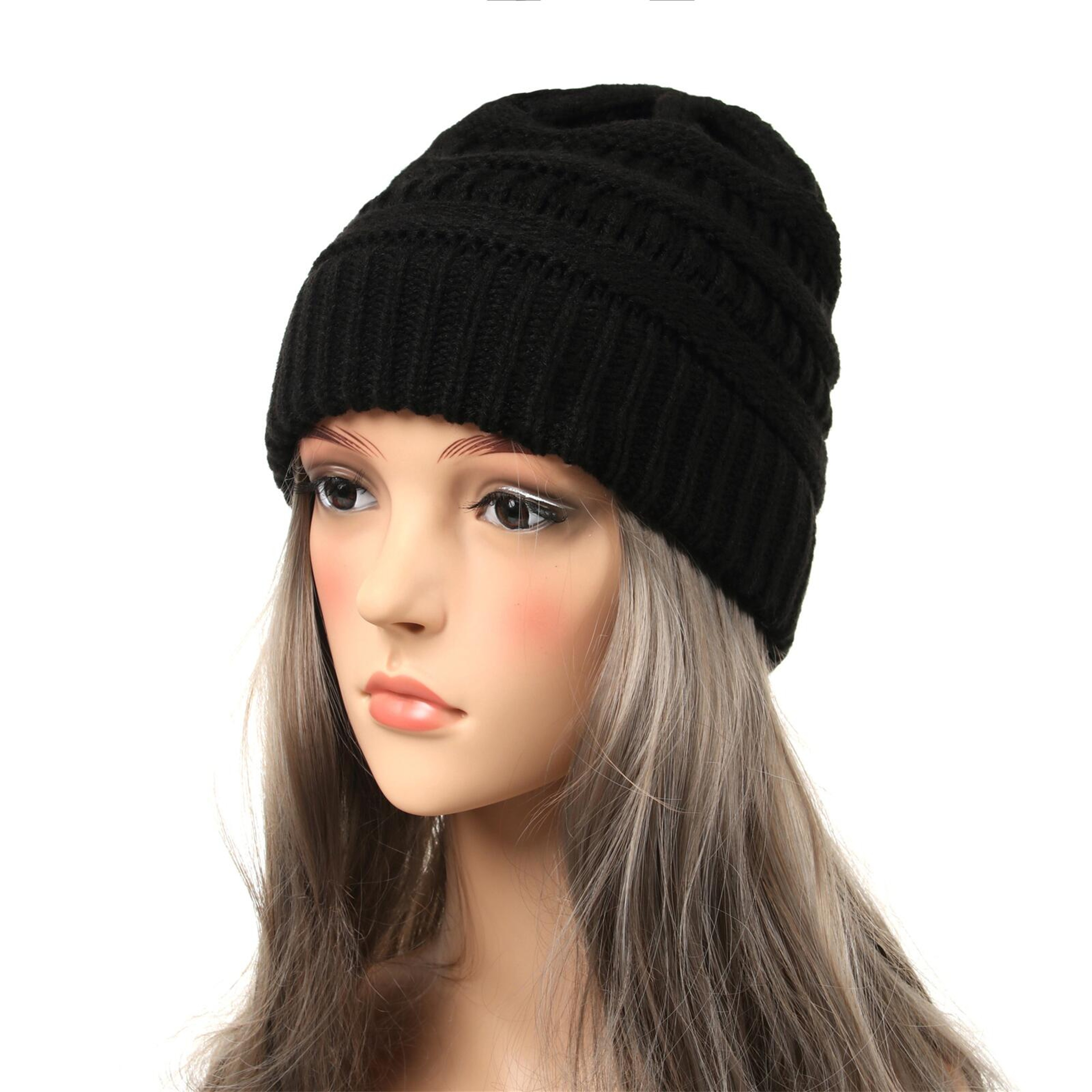 Warm Chunky Knit Beanie Hat For Women Soft Stretch Winter Cap 3