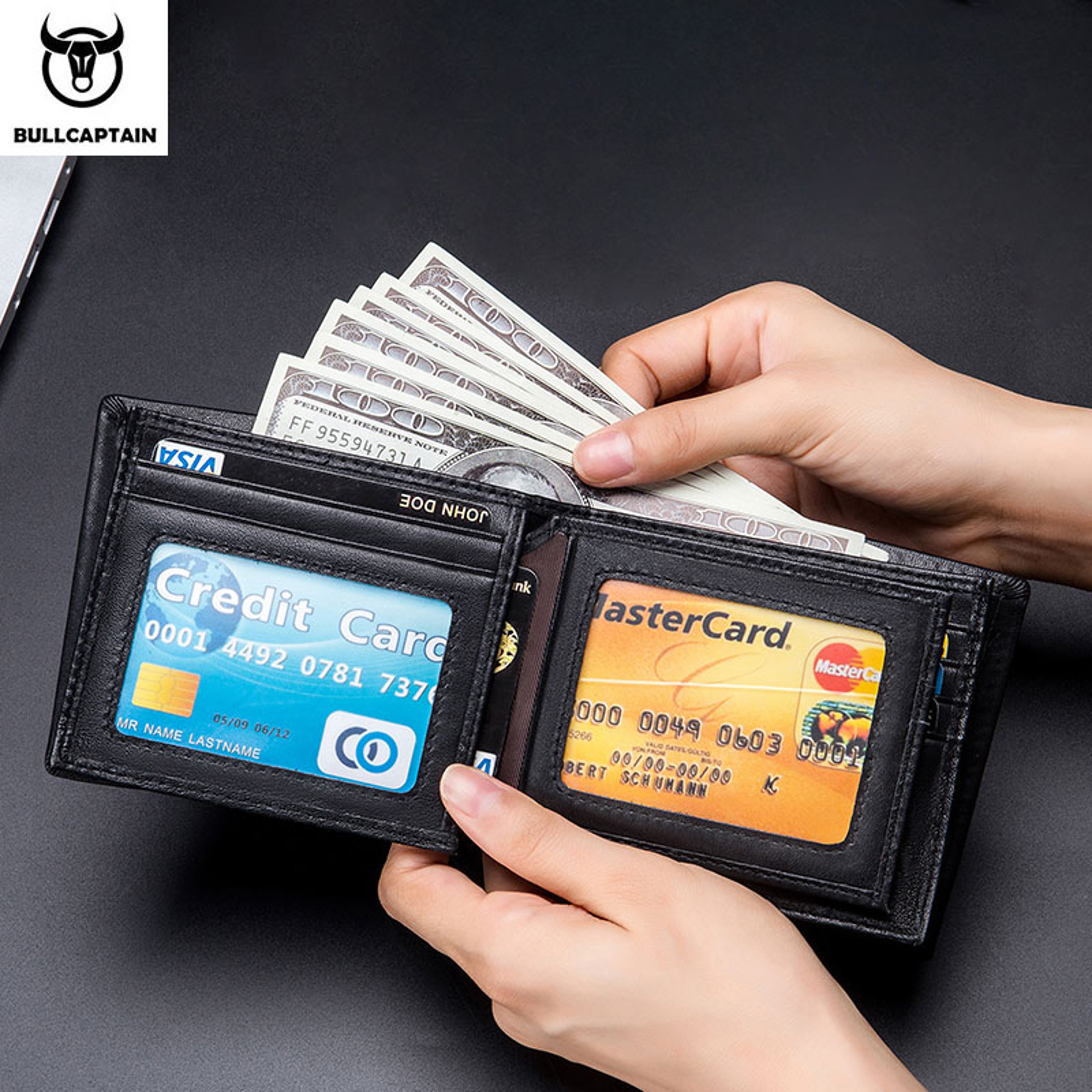 Leather Wallet Men RFID Secure Multi Function Business Purse Designer Card Holder Slim Genuine Leat 5