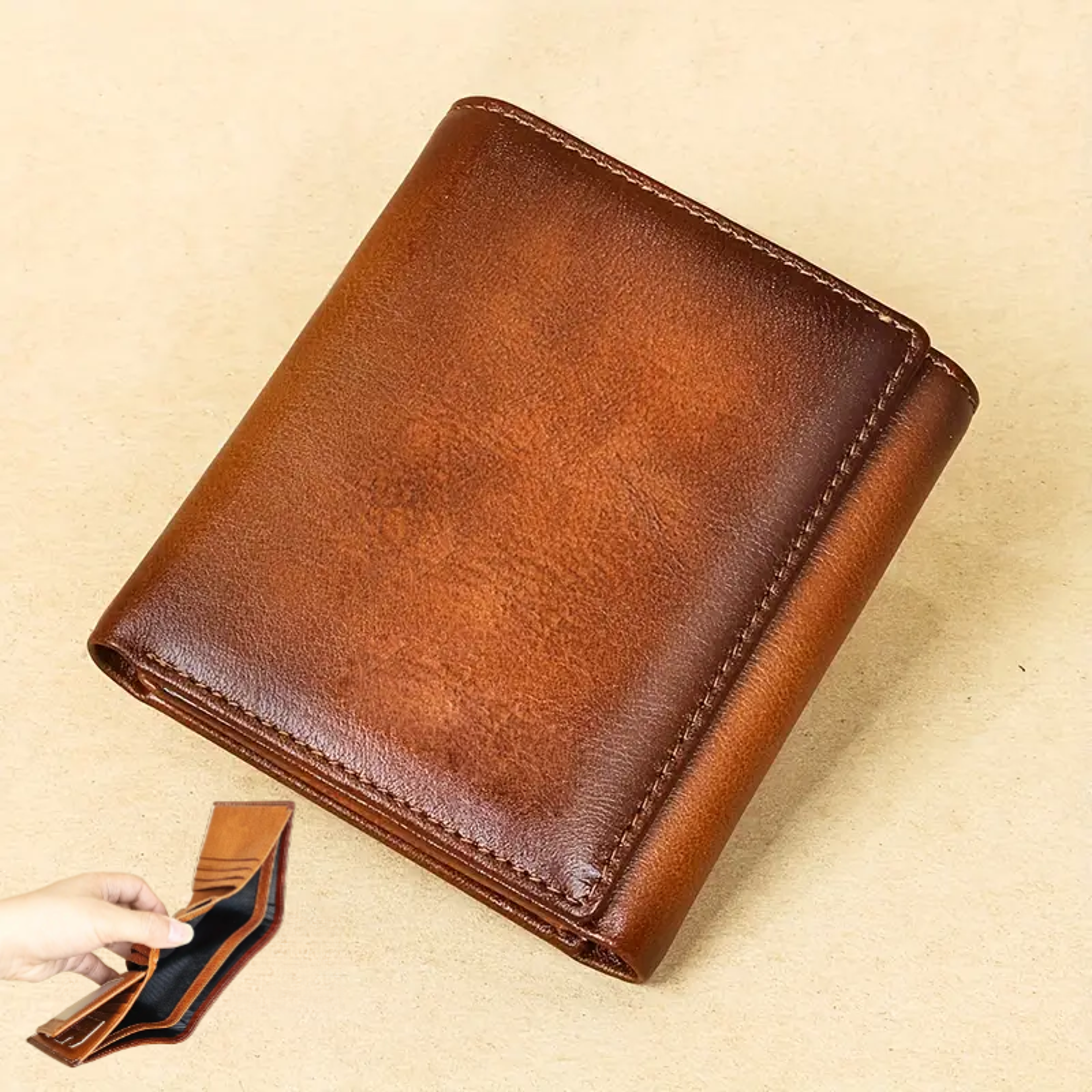 Retro Mens Wallet RFID Anti Theft Brush Short Style Three Fold Design Large Capacity With Photo Slo 0