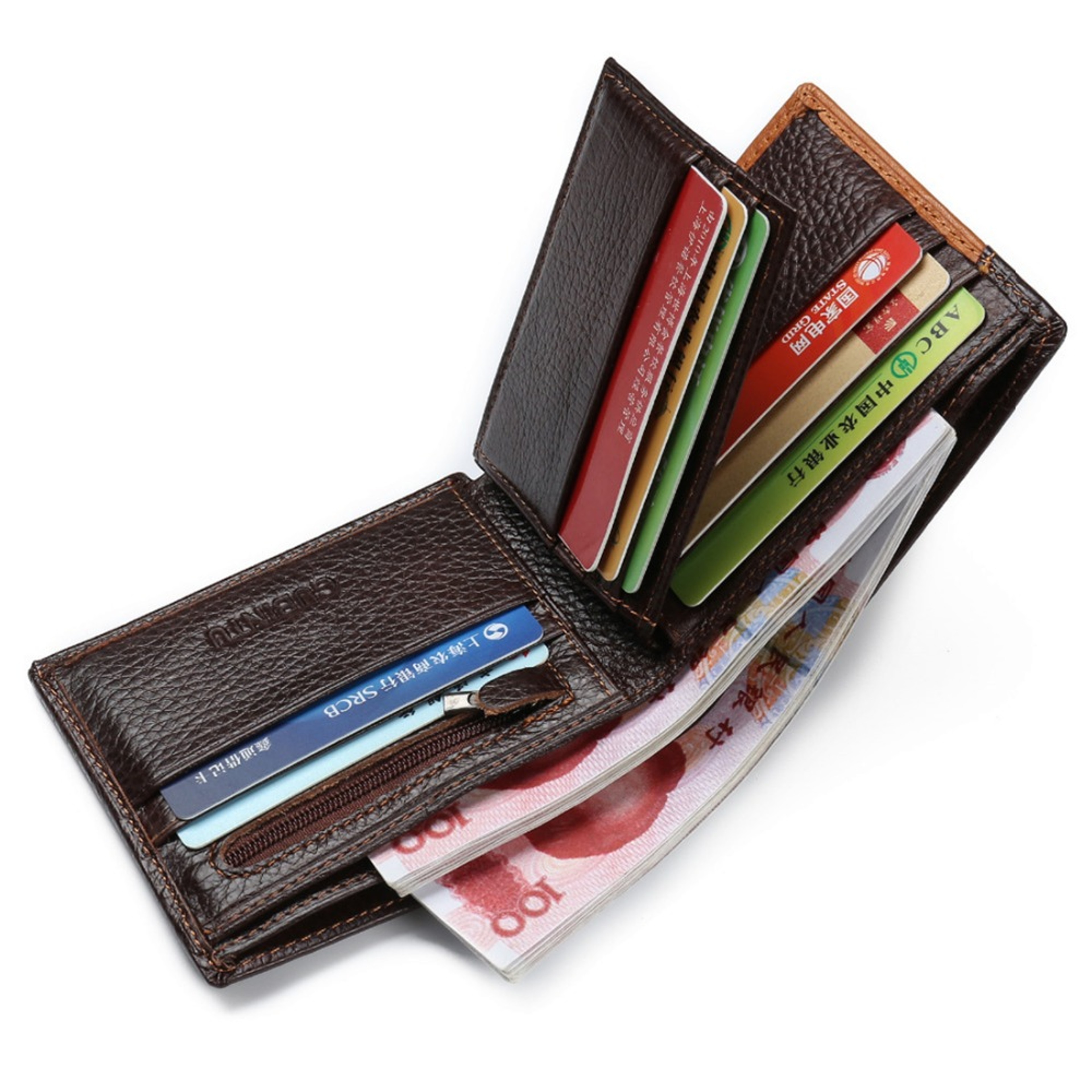 High Quality GUBINTU Genuine Leather Men Wallets, Real Leather Wallet with Coin Pocket Zipper, Male Purse Eagle Design – view 2