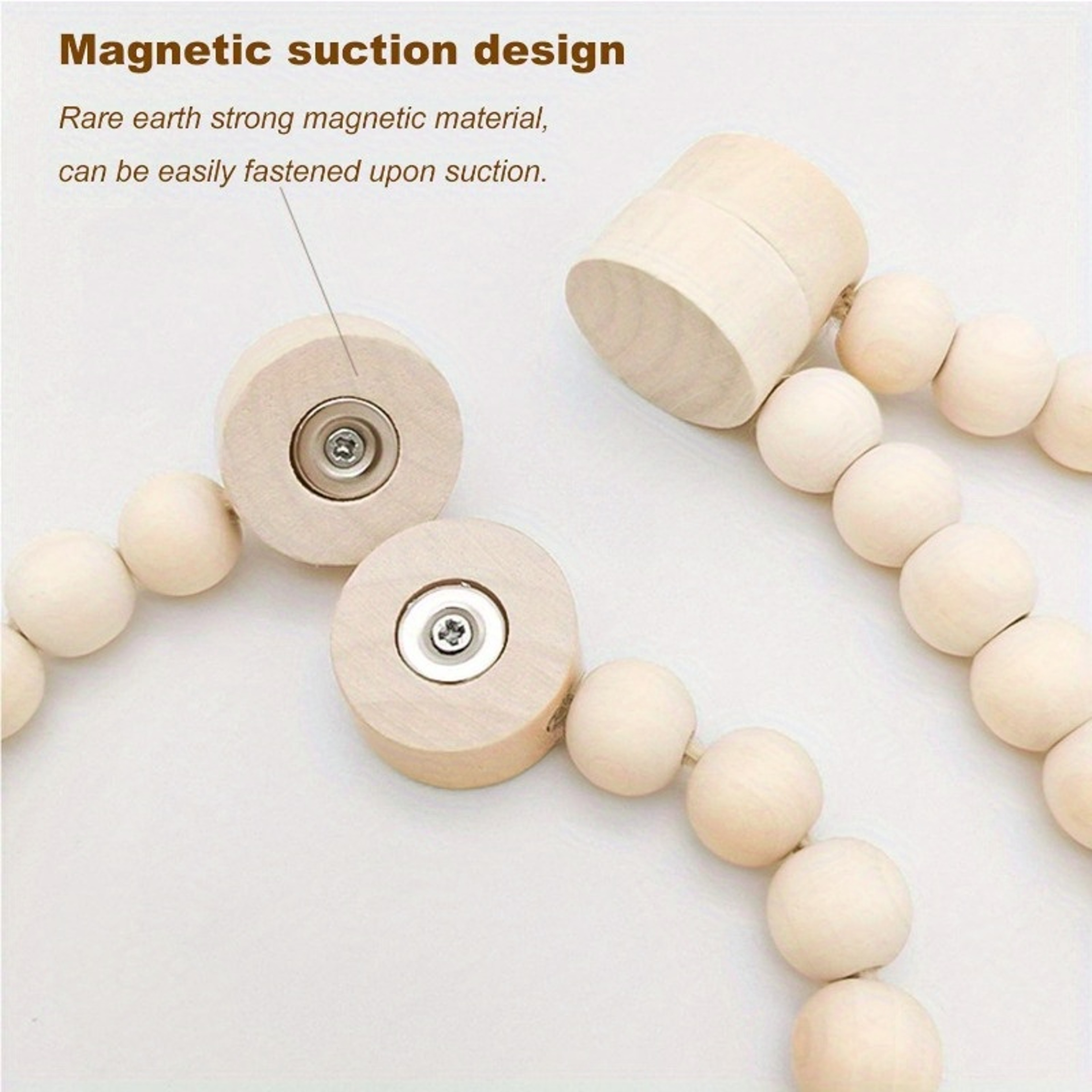 2pcs Bohemian Farmhouse Curtain Ties, Handmade Wooden Bead Curtain Holdbacks for Bedroom, Living Room & Home Decor – view 6
