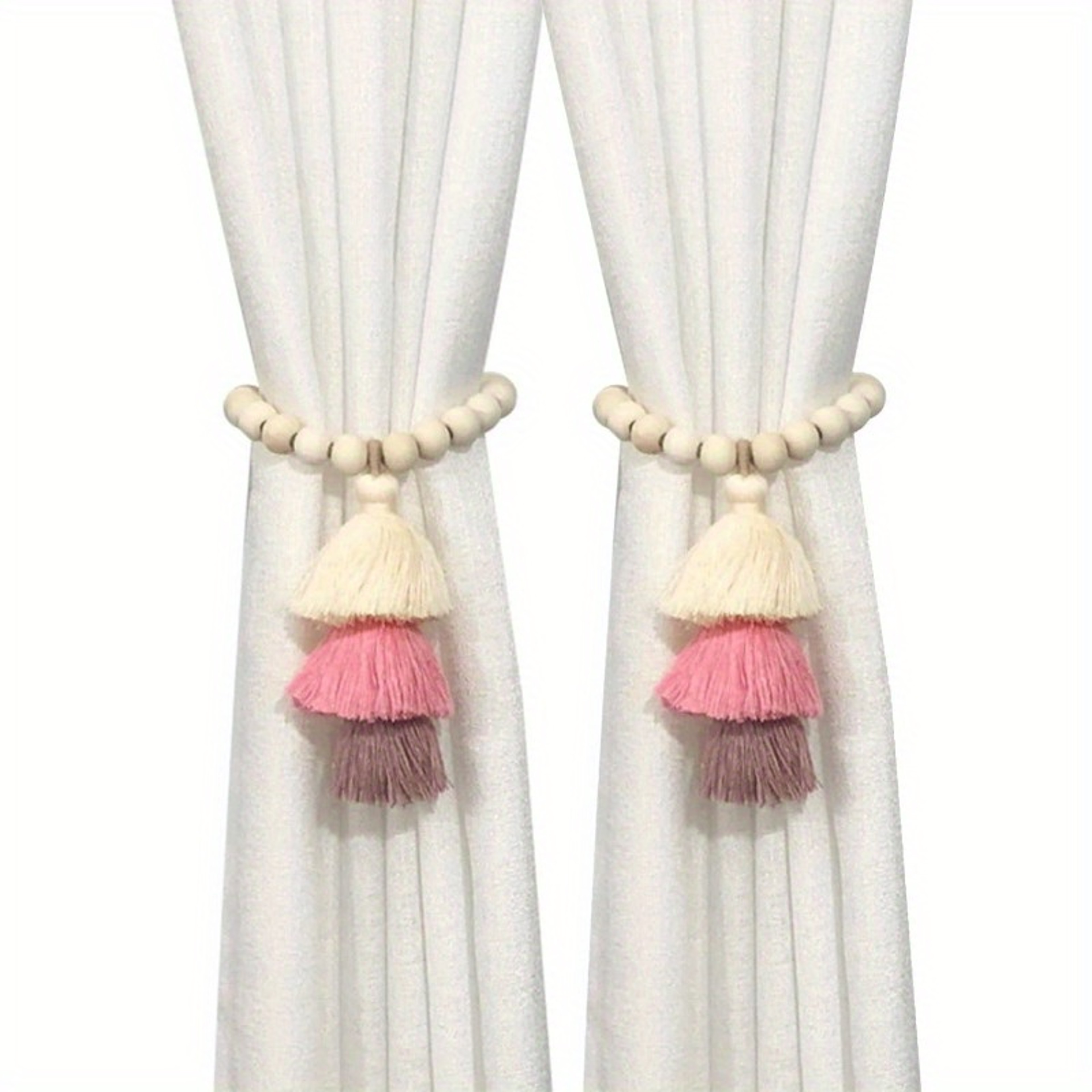 2pcs Bohemian Farmhouse Curtain Ties, Handmade Wooden Bead Curtain Holdbacks for Bedroom, Living Room & Home Decor – view 8