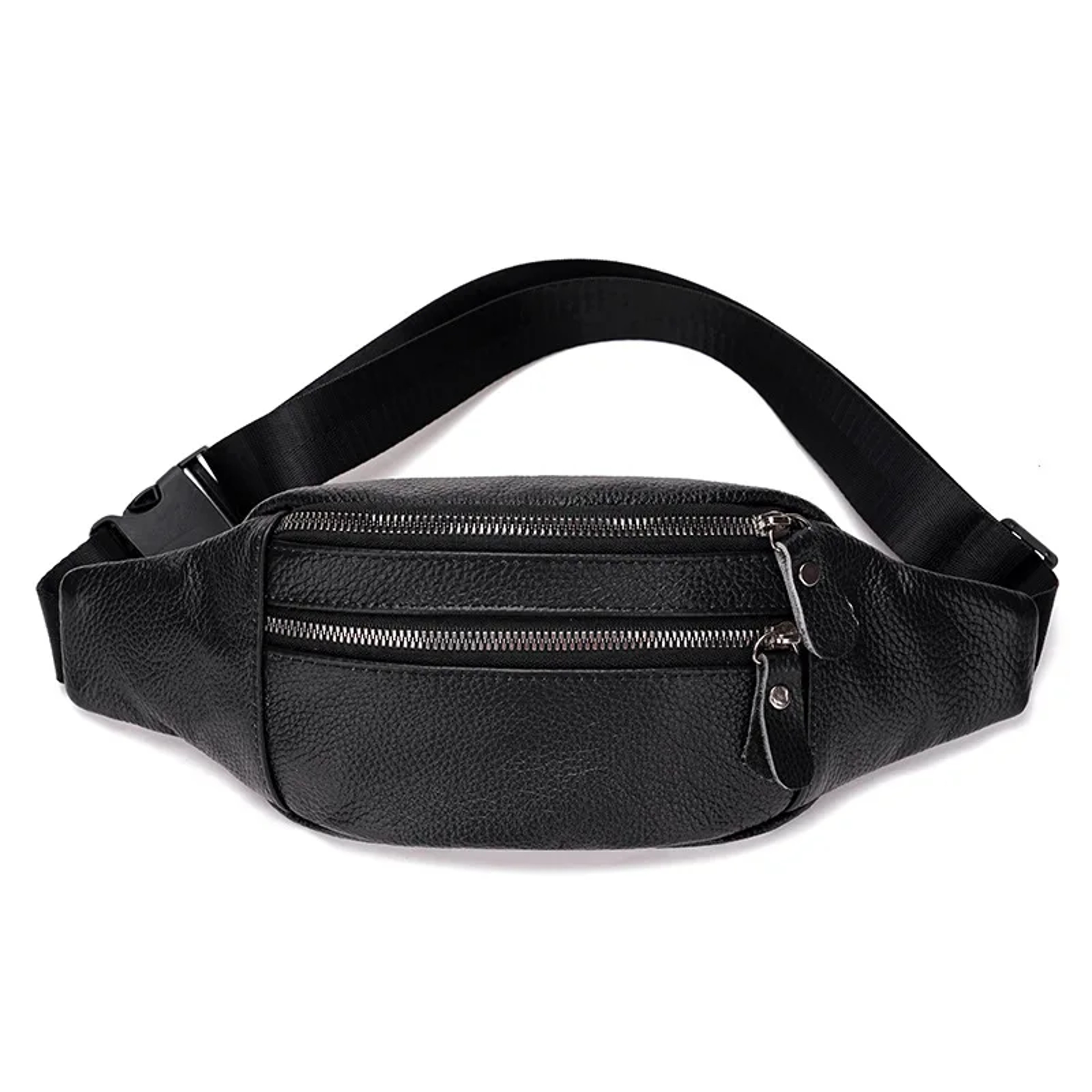 Mens Genuine Leather Sling Chest Bag With Double Zipper 5