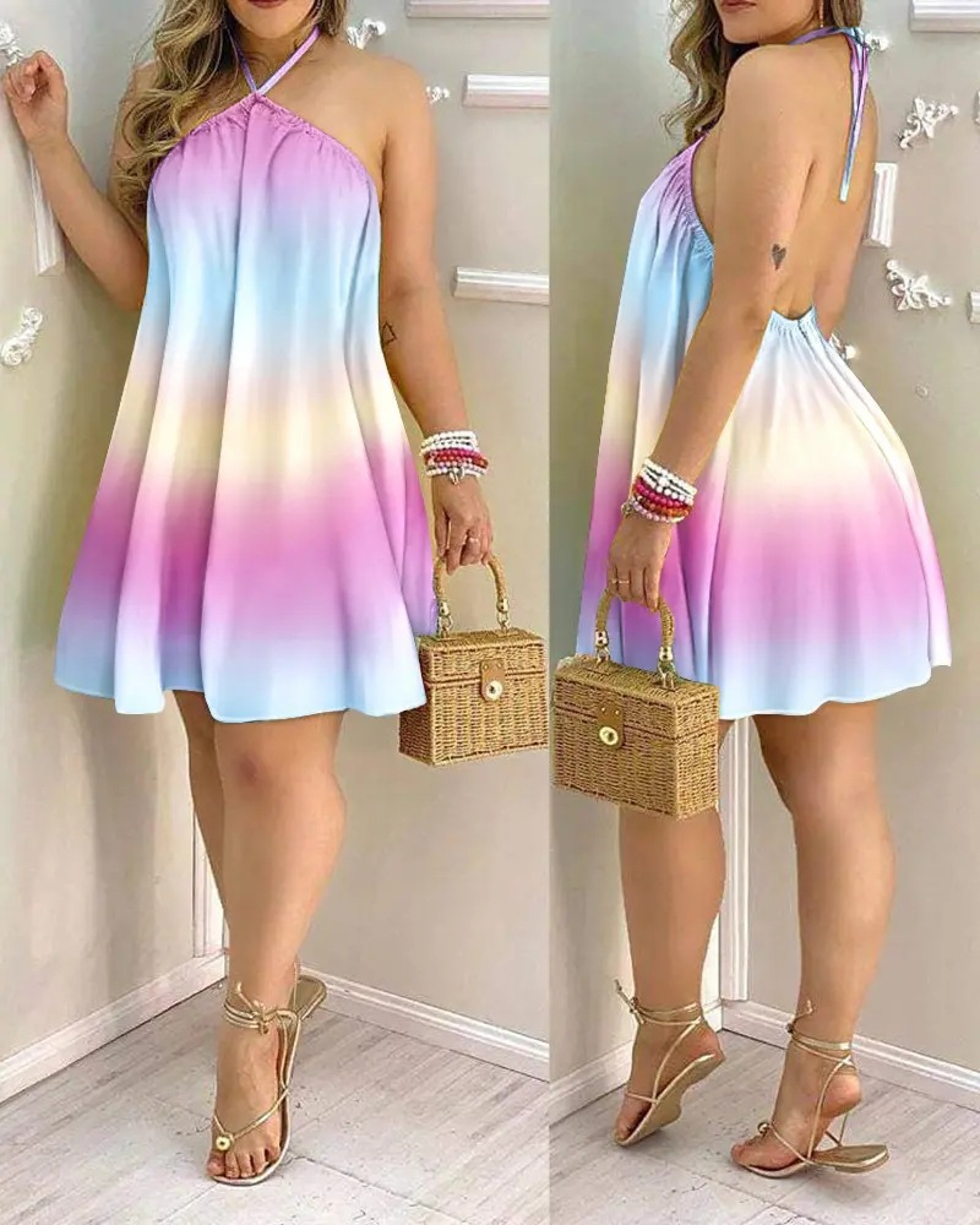 Boho Floral Halter Neck Backless Summer Dress 1