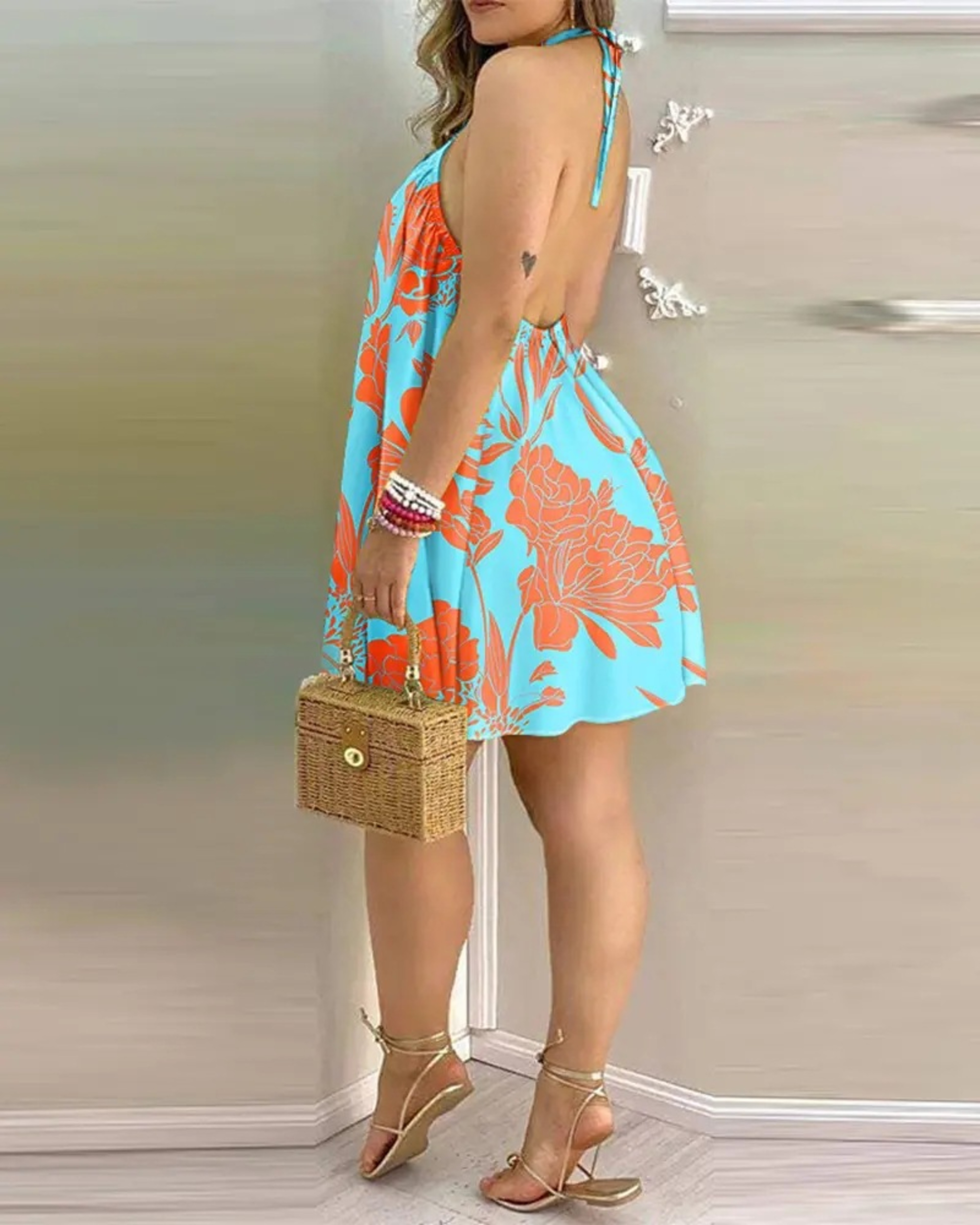 Boho Floral Halter Neck Backless Summer Dress 6